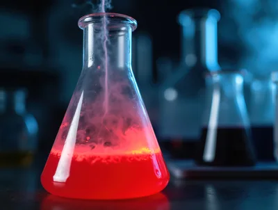 Erlenmeyer Flask With Glowing Red Chemical Reaction