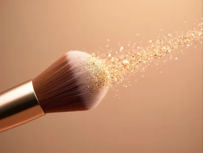 Makeup Brush With Exploding Gold Glitter Particles