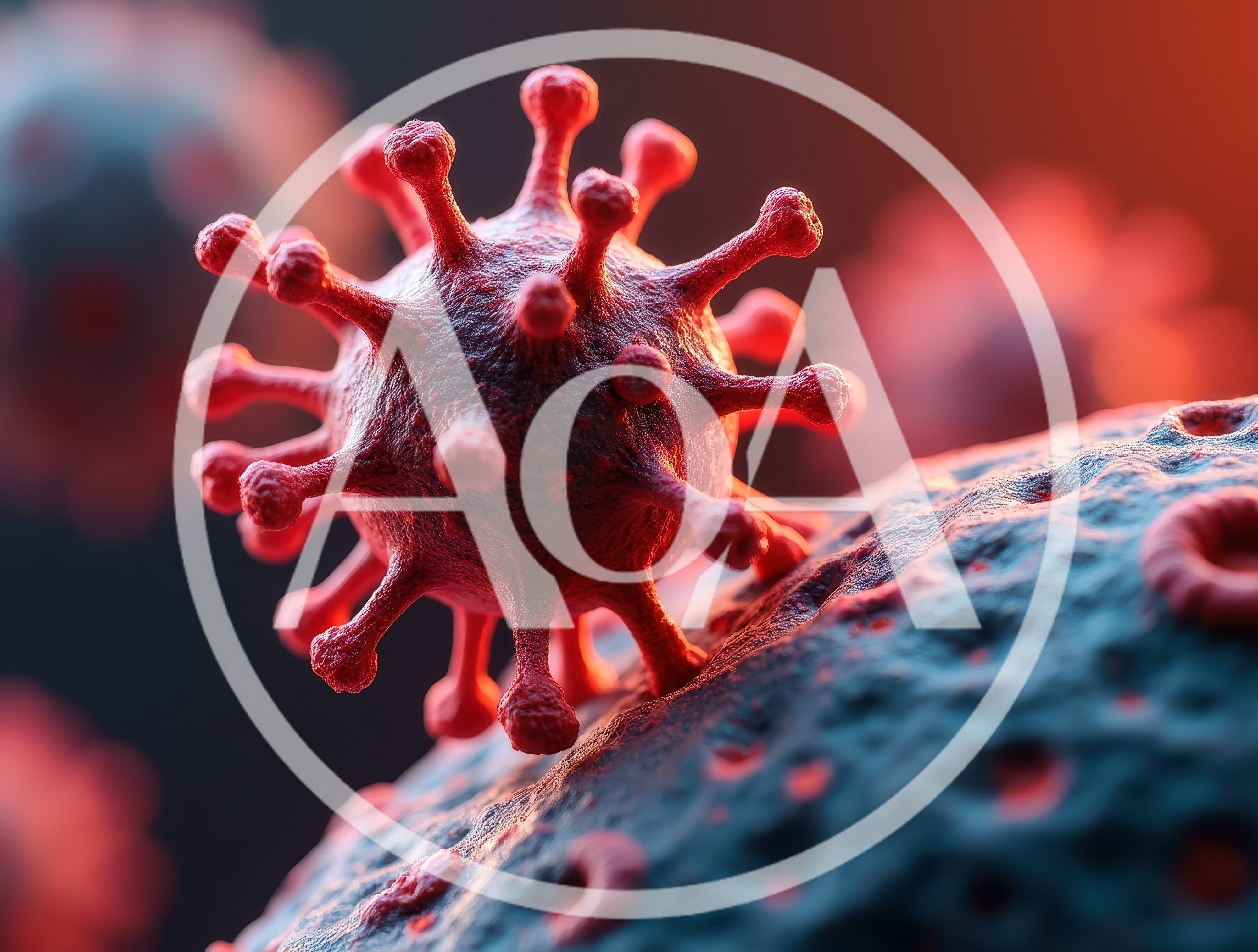 Microscopic View Of Red Coronavirus Cells