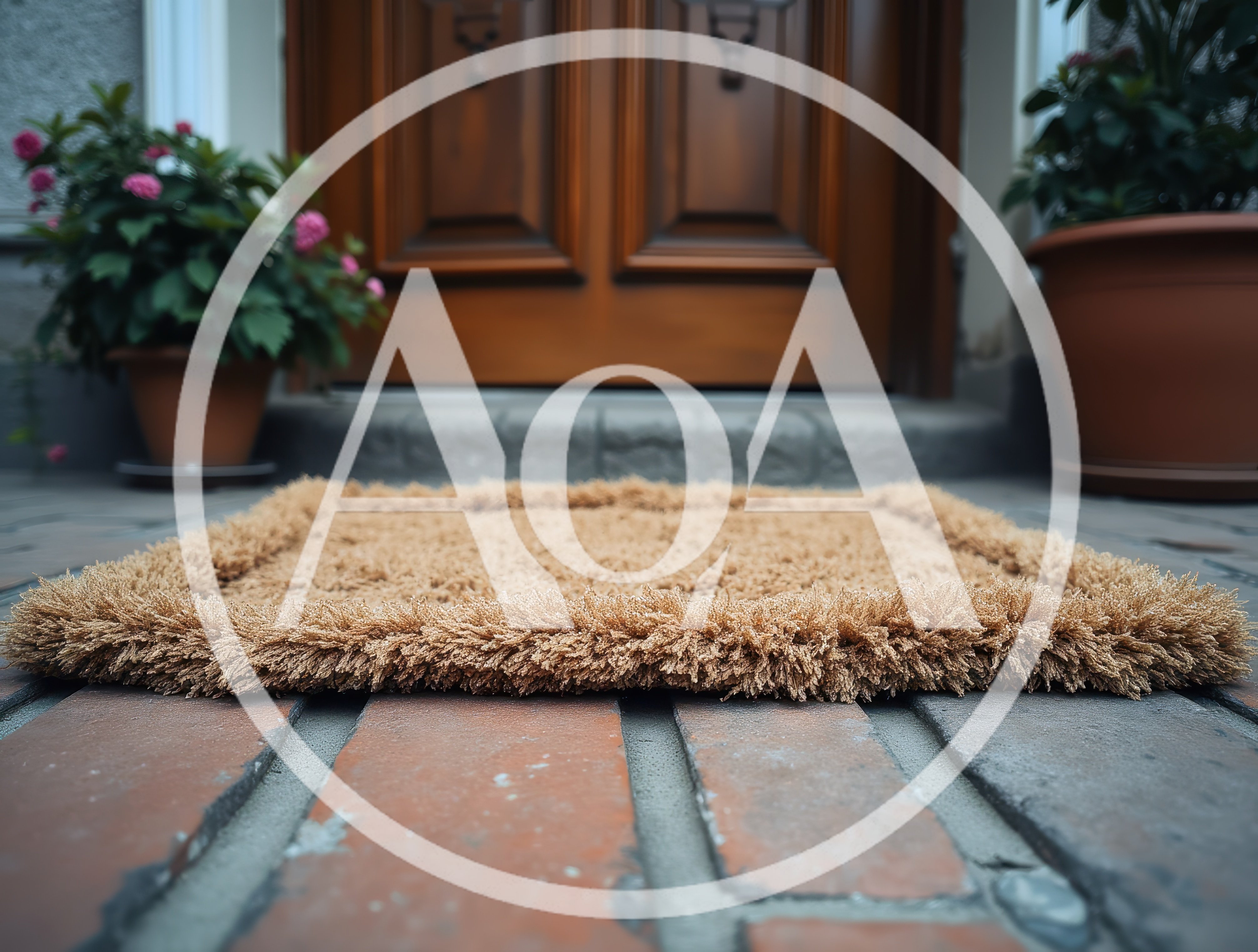 Shaggy Brown Doormat In Front Of A Wooden Door