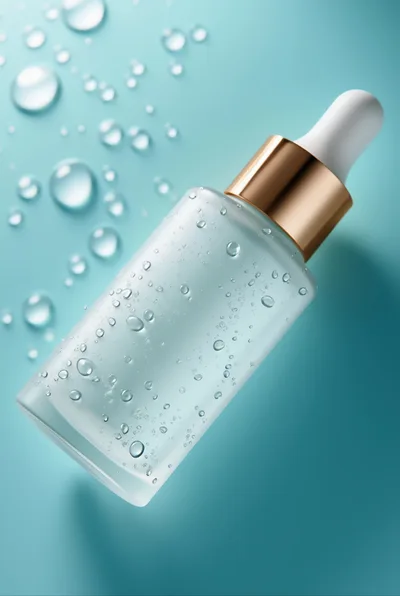 Frosted Glass Serum Bottle With Dropper On Blue Background