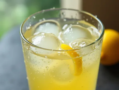 Refreshing Glass Of Sparkling Lemonade With Ice Cubes