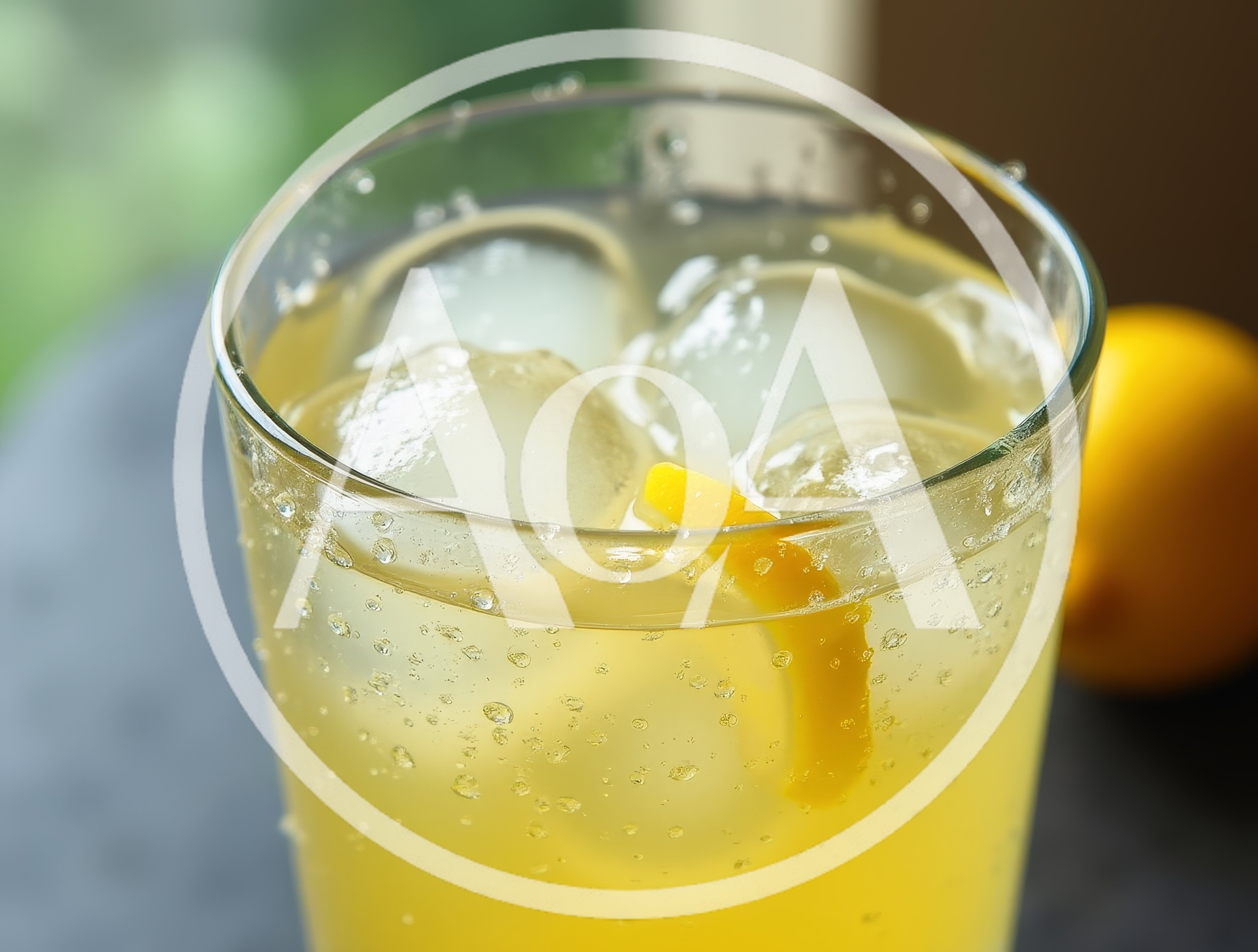 Refreshing Glass Of Sparkling Lemonade With Ice Cubes
