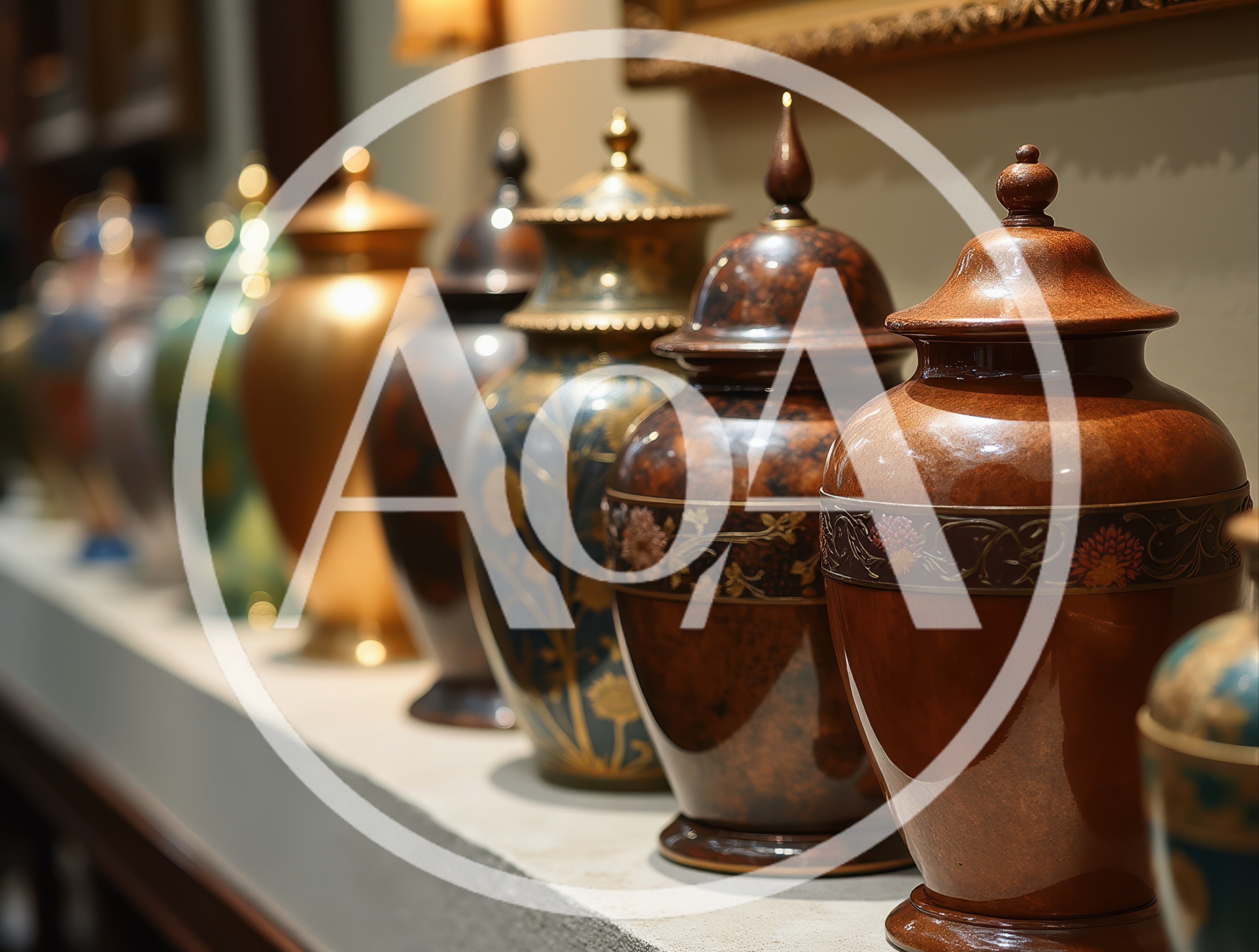 Decorative Ceramic Urns Displayed On A Shelf