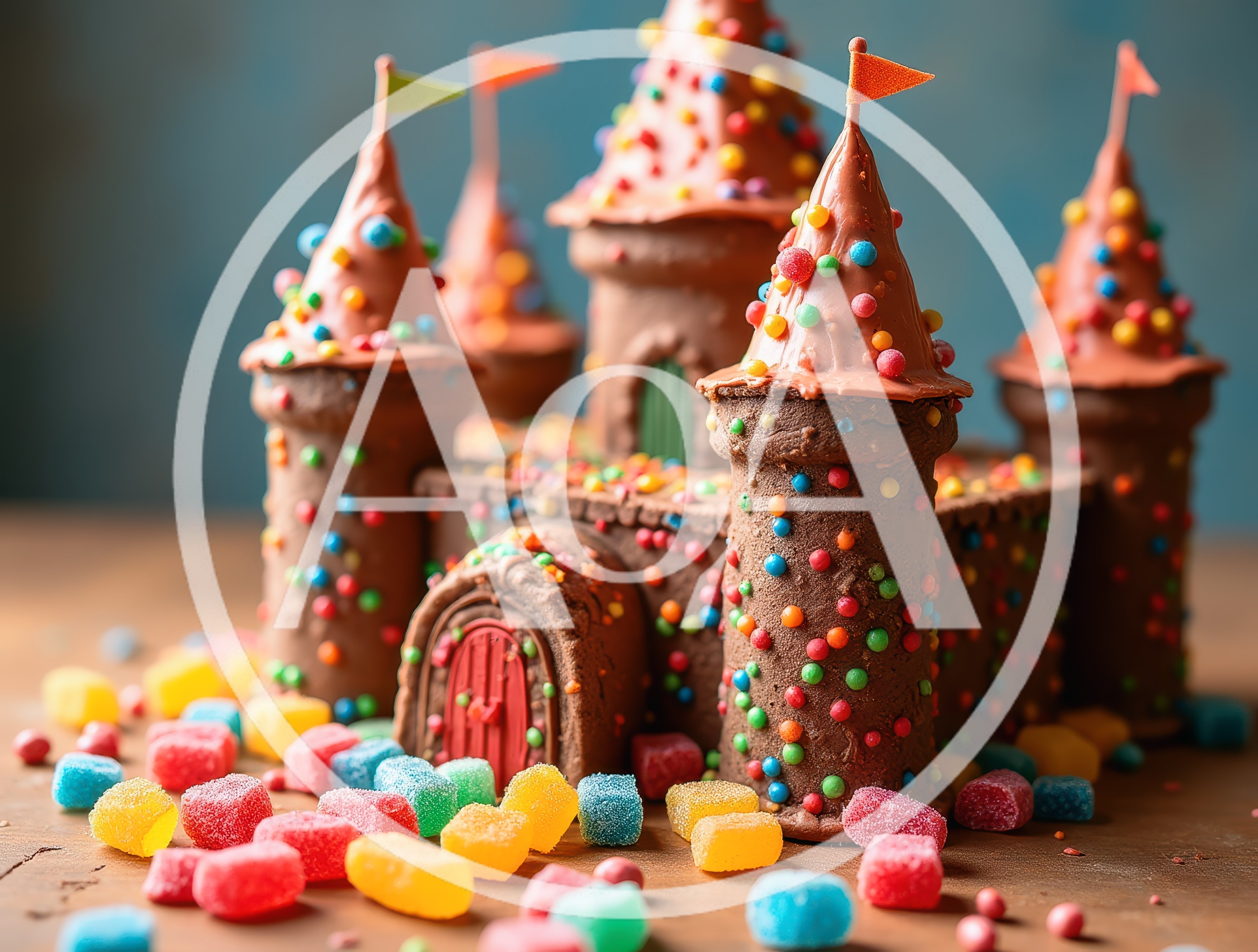 Chocolate Castle Cake Decorated With Colorful Candy