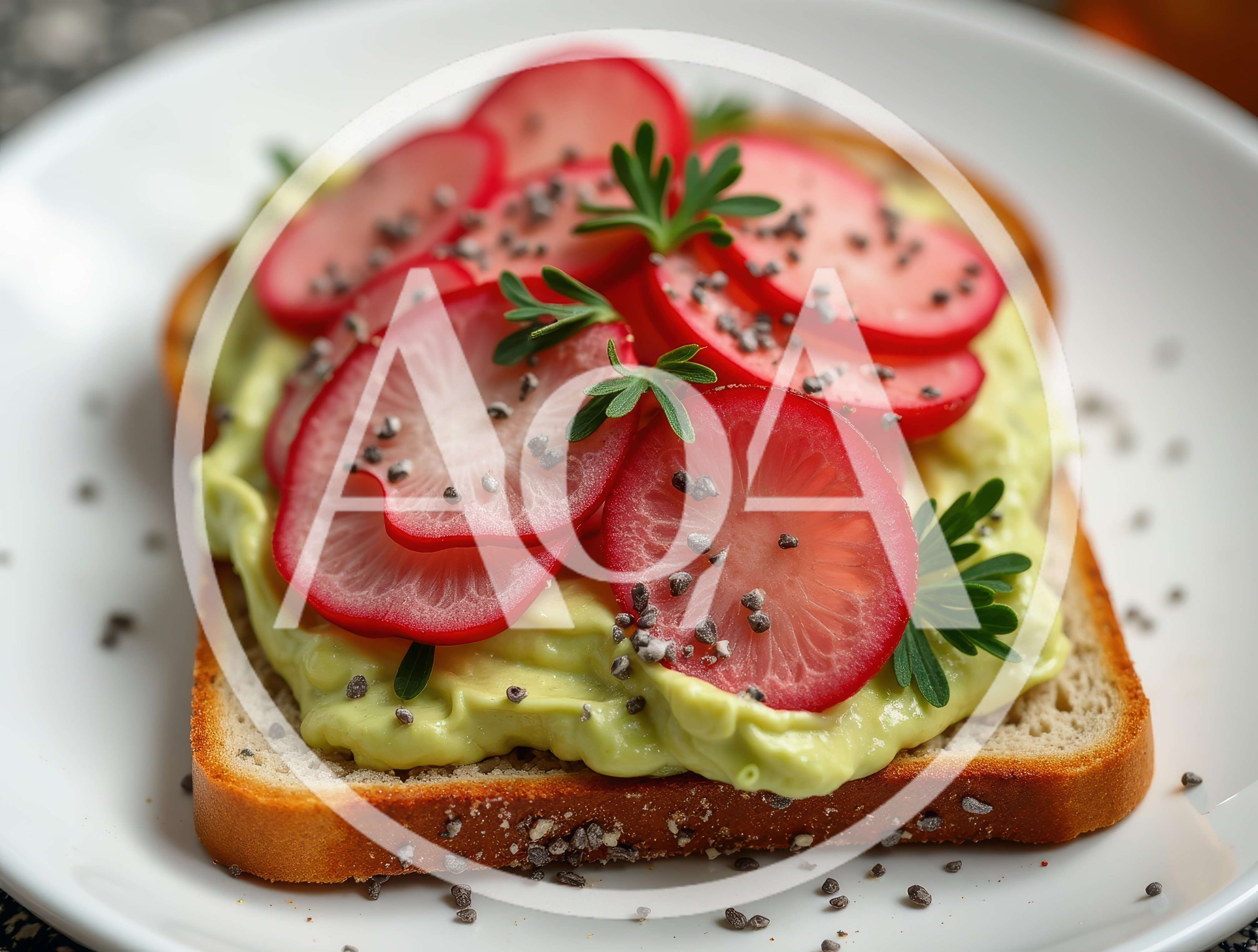 Avocado Toast With Sliced Radishes And Chia Seeds
