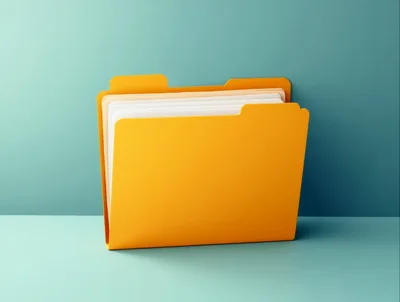 Yellow File Folder With Documents On Teal Background