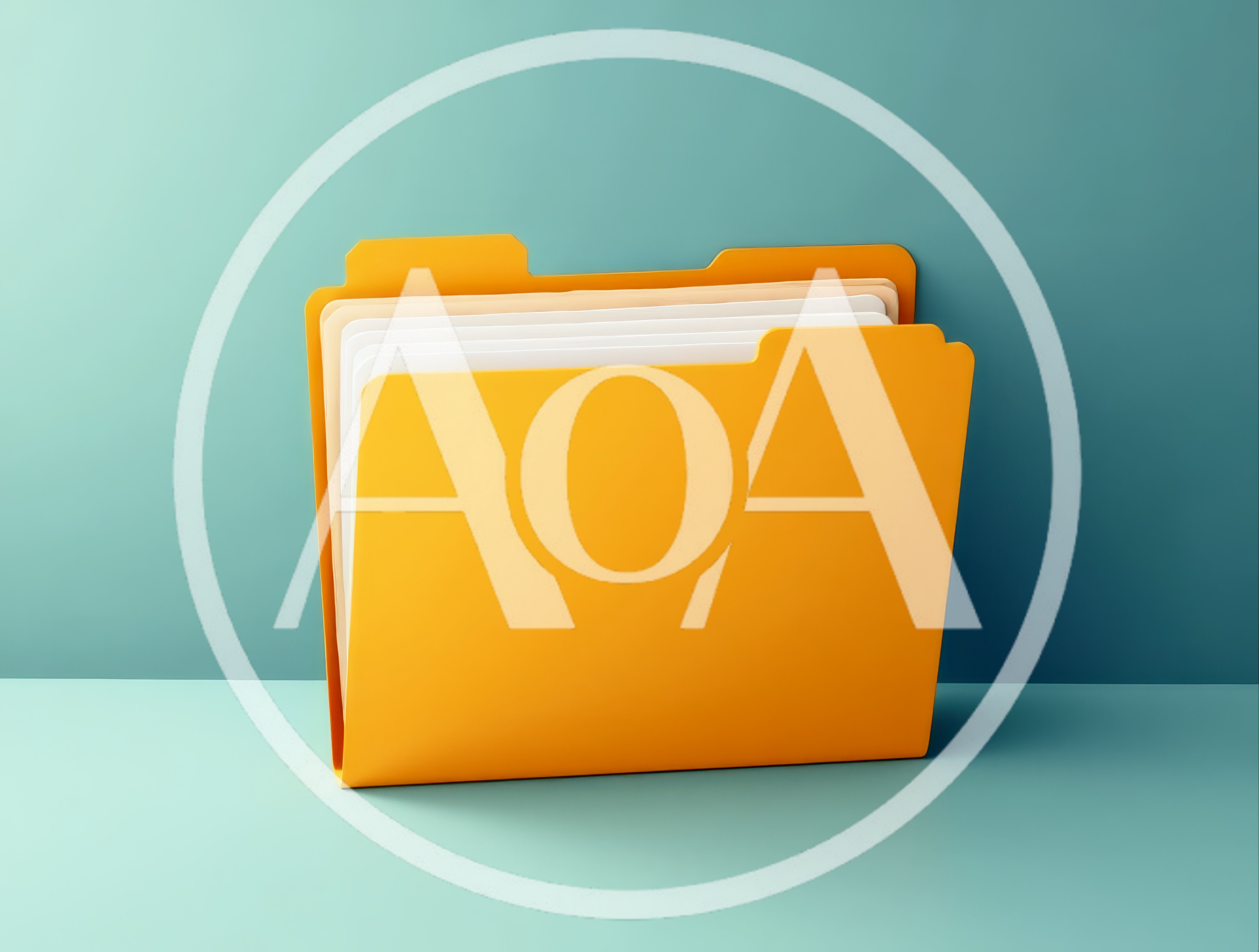 Yellow File Folder With Documents On Teal Background