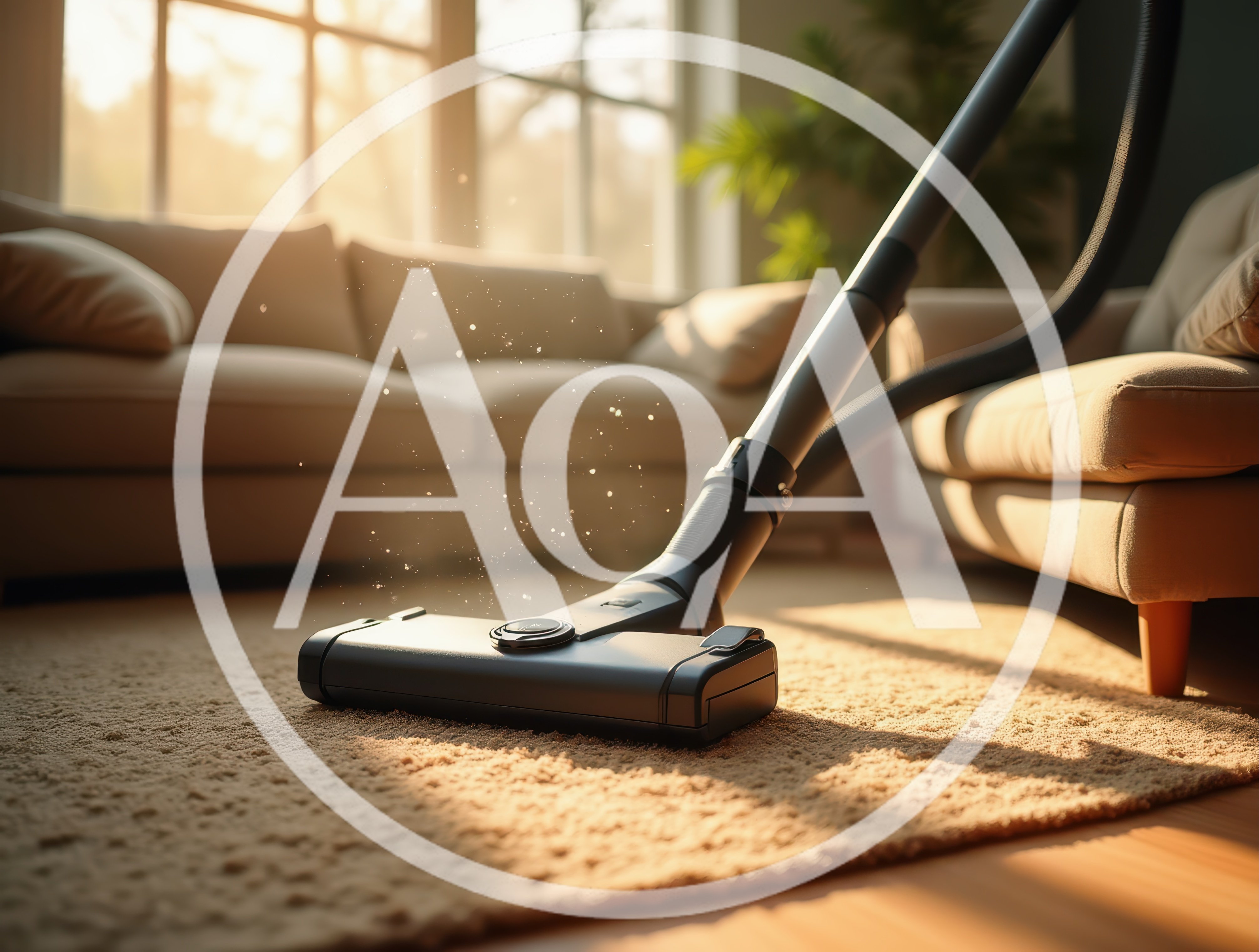 Vacuum Cleaner Cleaning Carpet In Sunlit Living Room