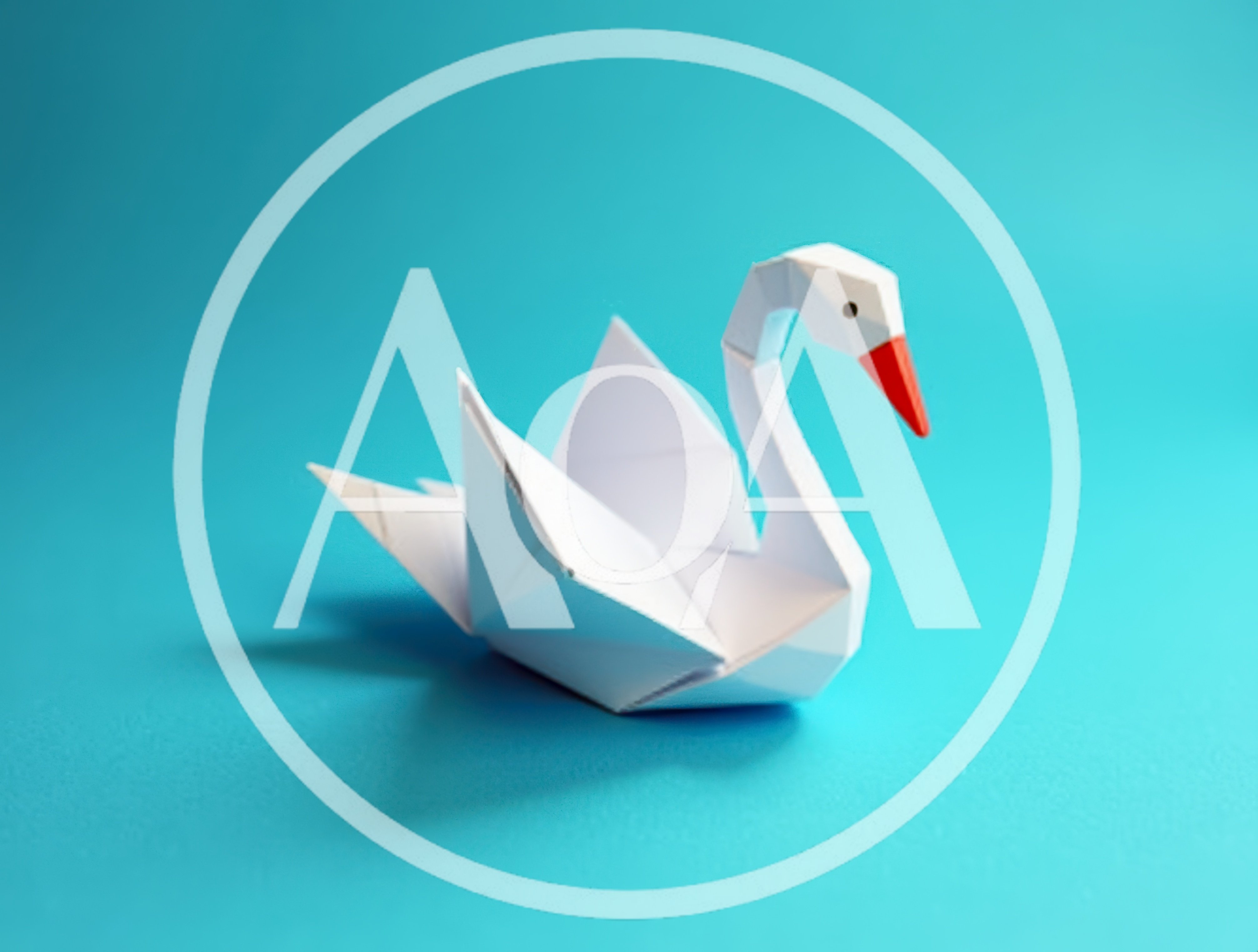 White Origami Swan On A Blue Background
