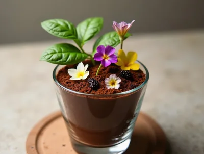 Chocolate Mousse Dessert Decorated Like A Potted Plant