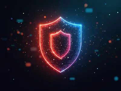 Glowing Neon Shield Symbol With Digital Particle Effects