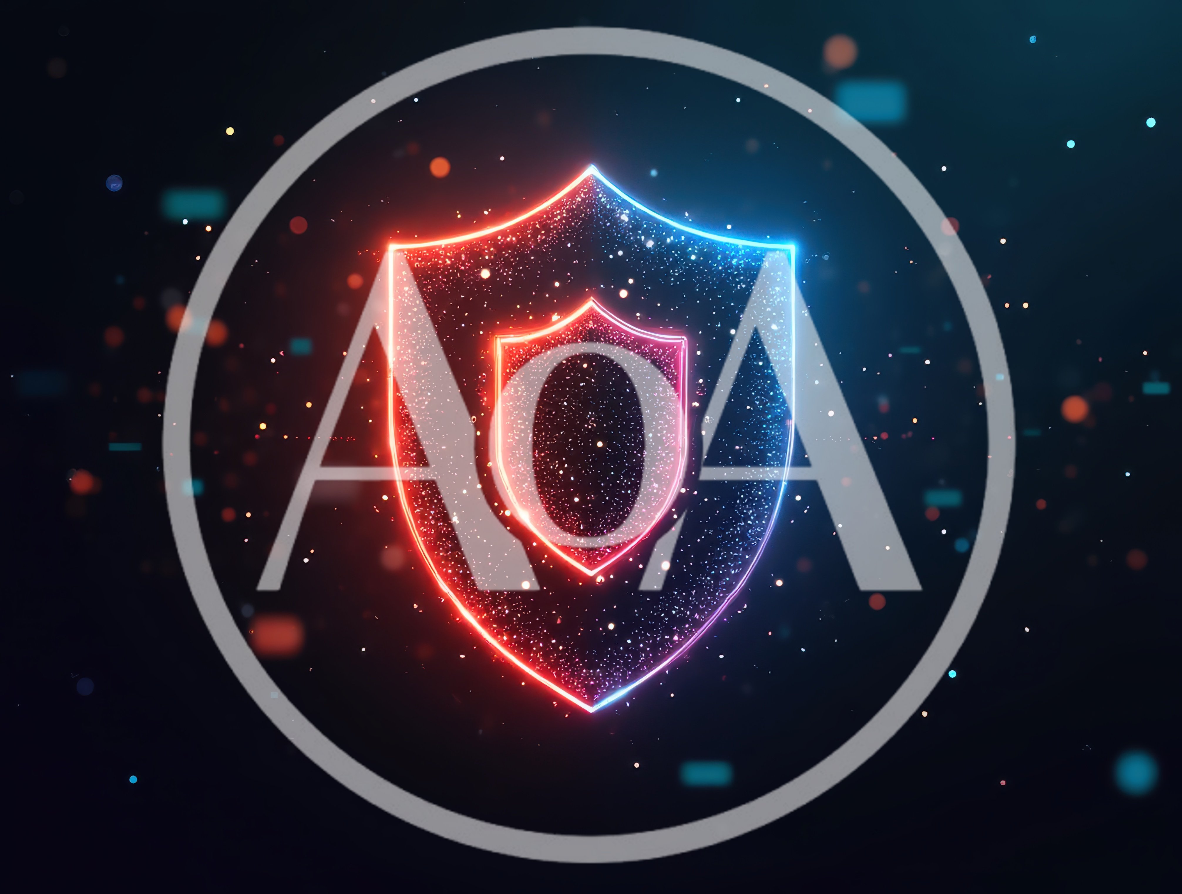 Glowing Neon Shield Symbol With Digital Particle Effects