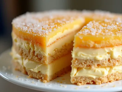 Layered Lemon Cream Cake With Sugar Topping