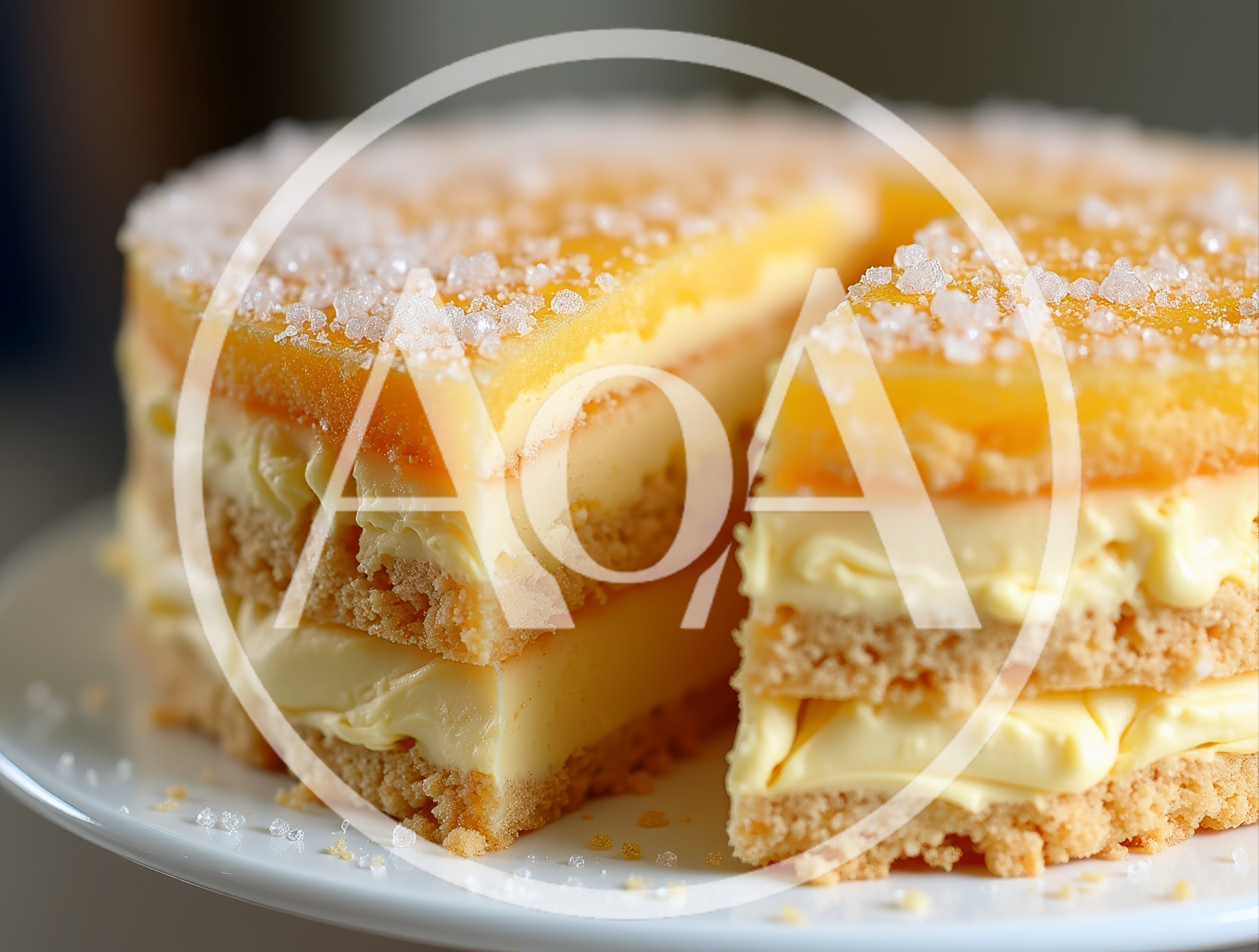 Layered Lemon Cream Cake With Sugar Topping