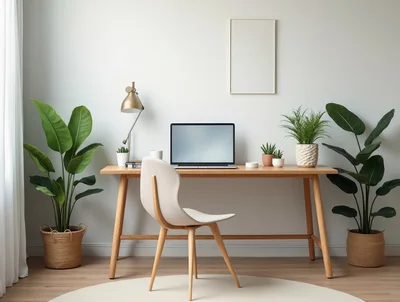 Modern Minimalist Home Office Workspace With Laptop
