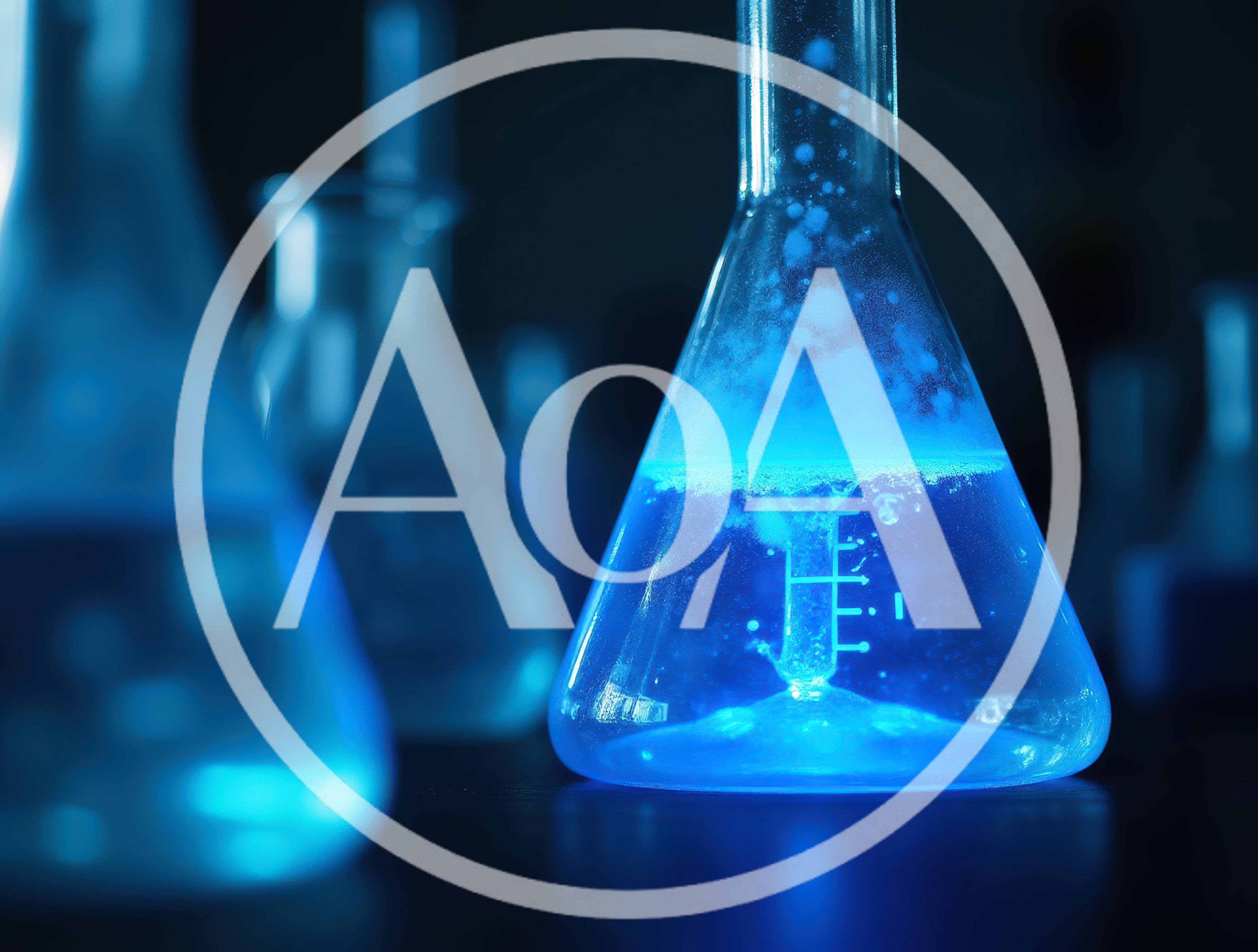 Glowing Blue Chemical Reaction in Laboratory Erlenmeyer Flask