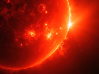 Close Up View Of A Glowing Red Sun
