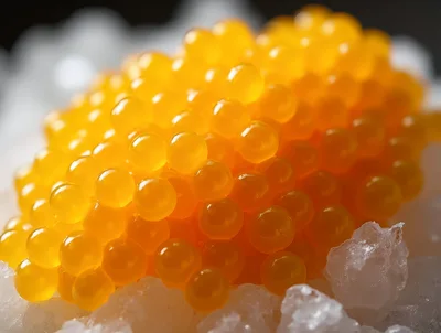Fresh Golden Salmon Roe Served On Crushed Ice
