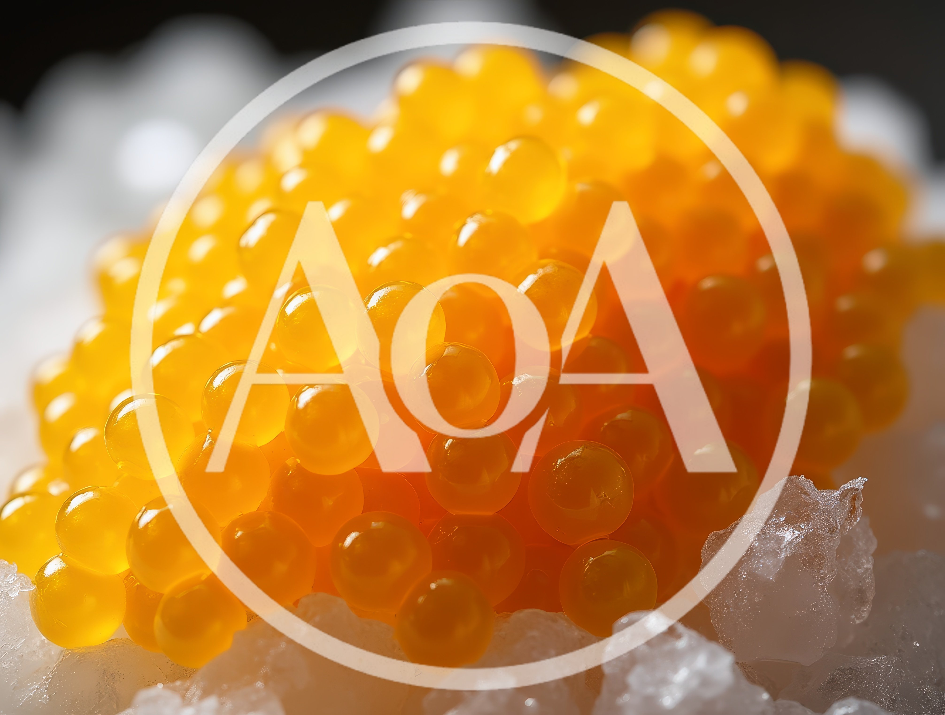 Fresh Golden Salmon Roe Served On Crushed Ice