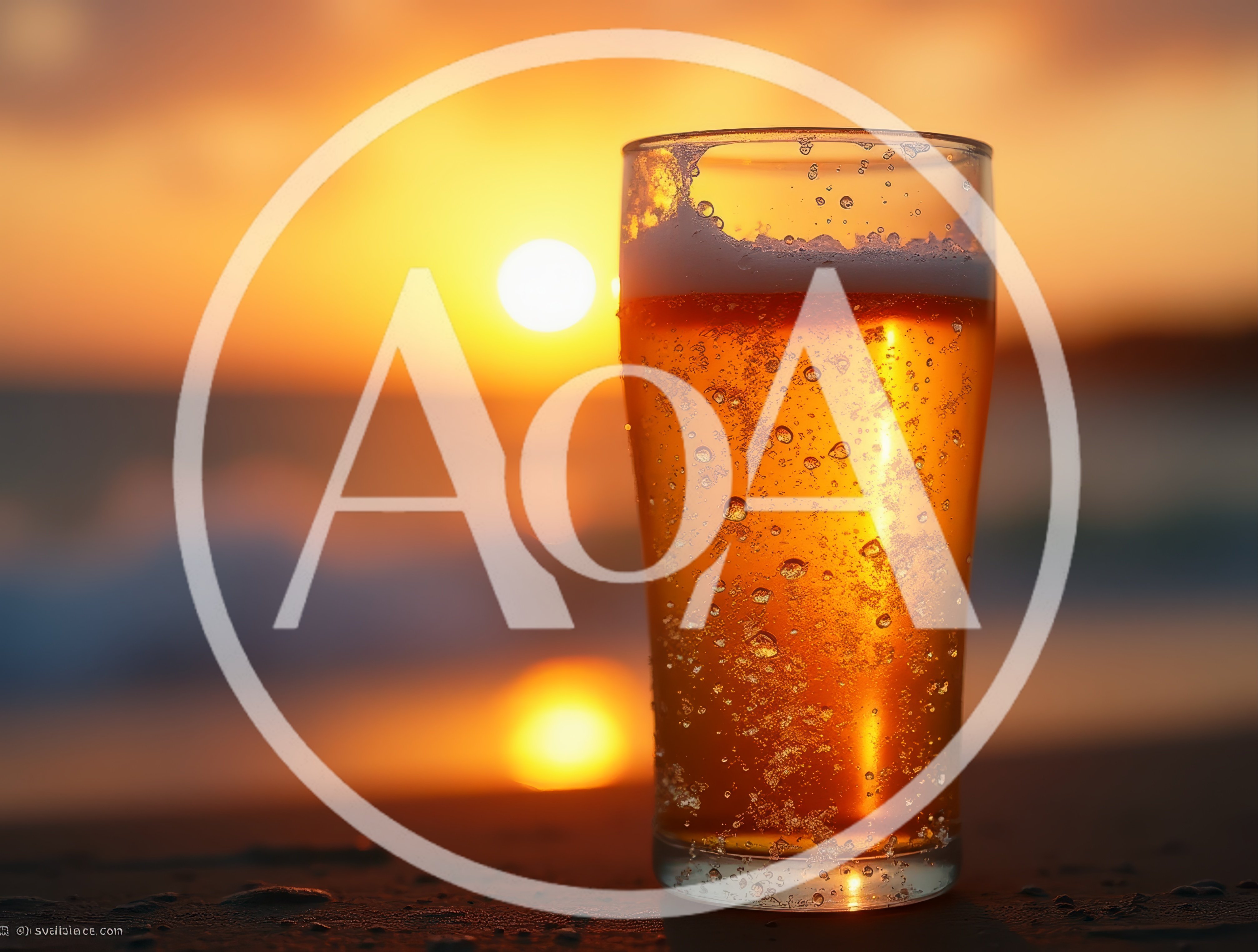 Glass Of Beer On Beach At Sunset