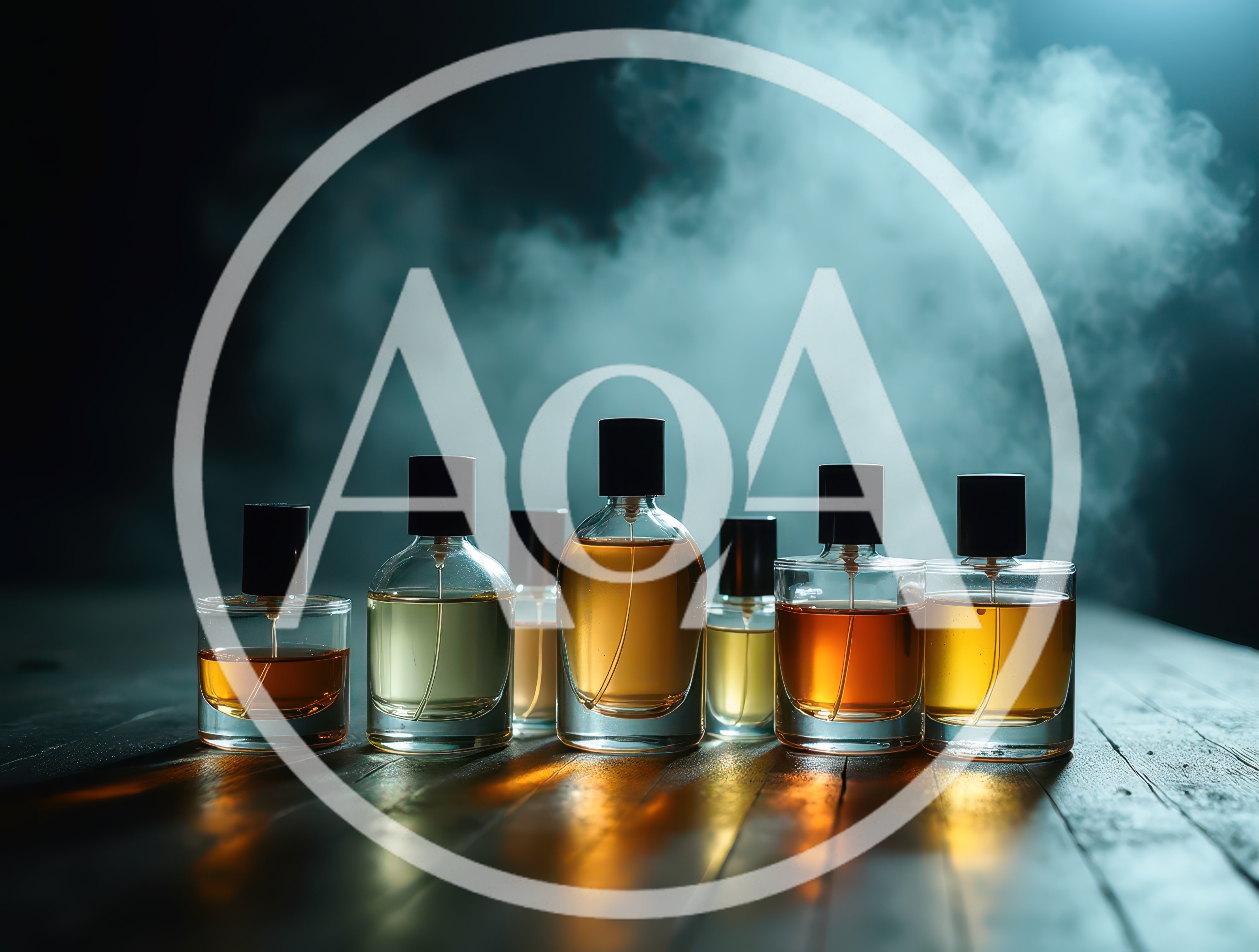 Collection Of Perfume Bottles On A Wooden Table