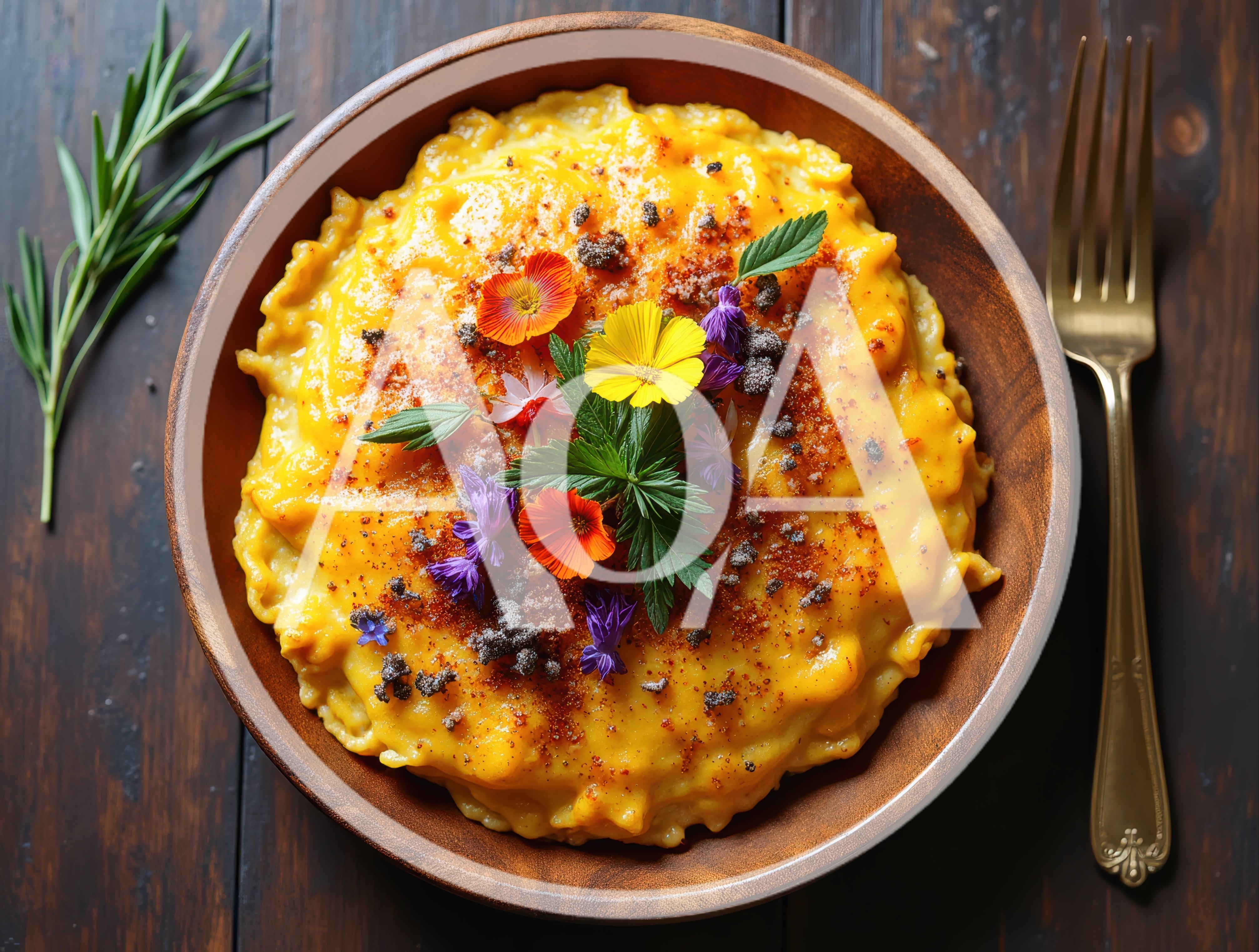Gourmet Pumpkin Risotto Garnished With Edible Flowers