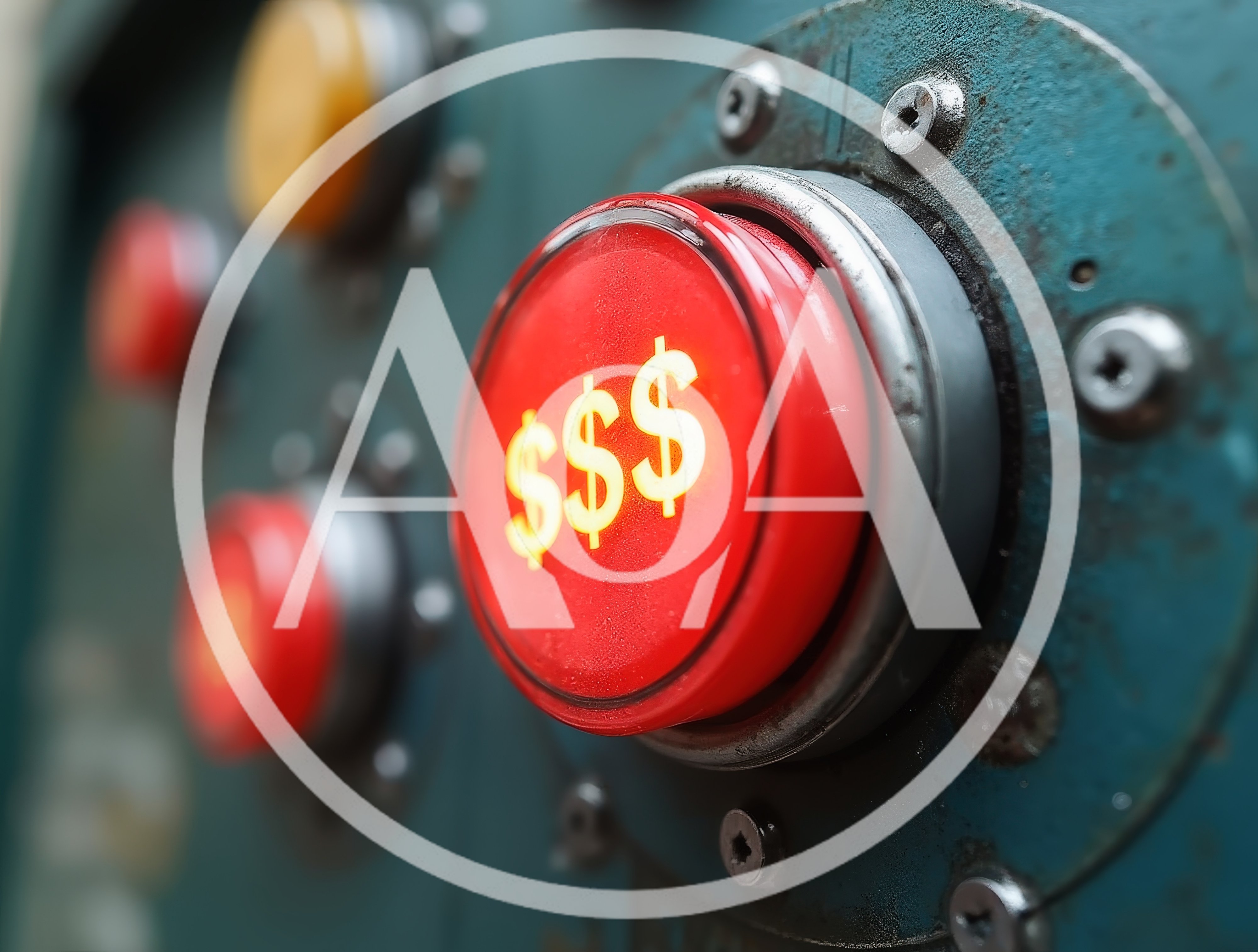 Close Up Of A Red Industrial Button With Dollar Signs