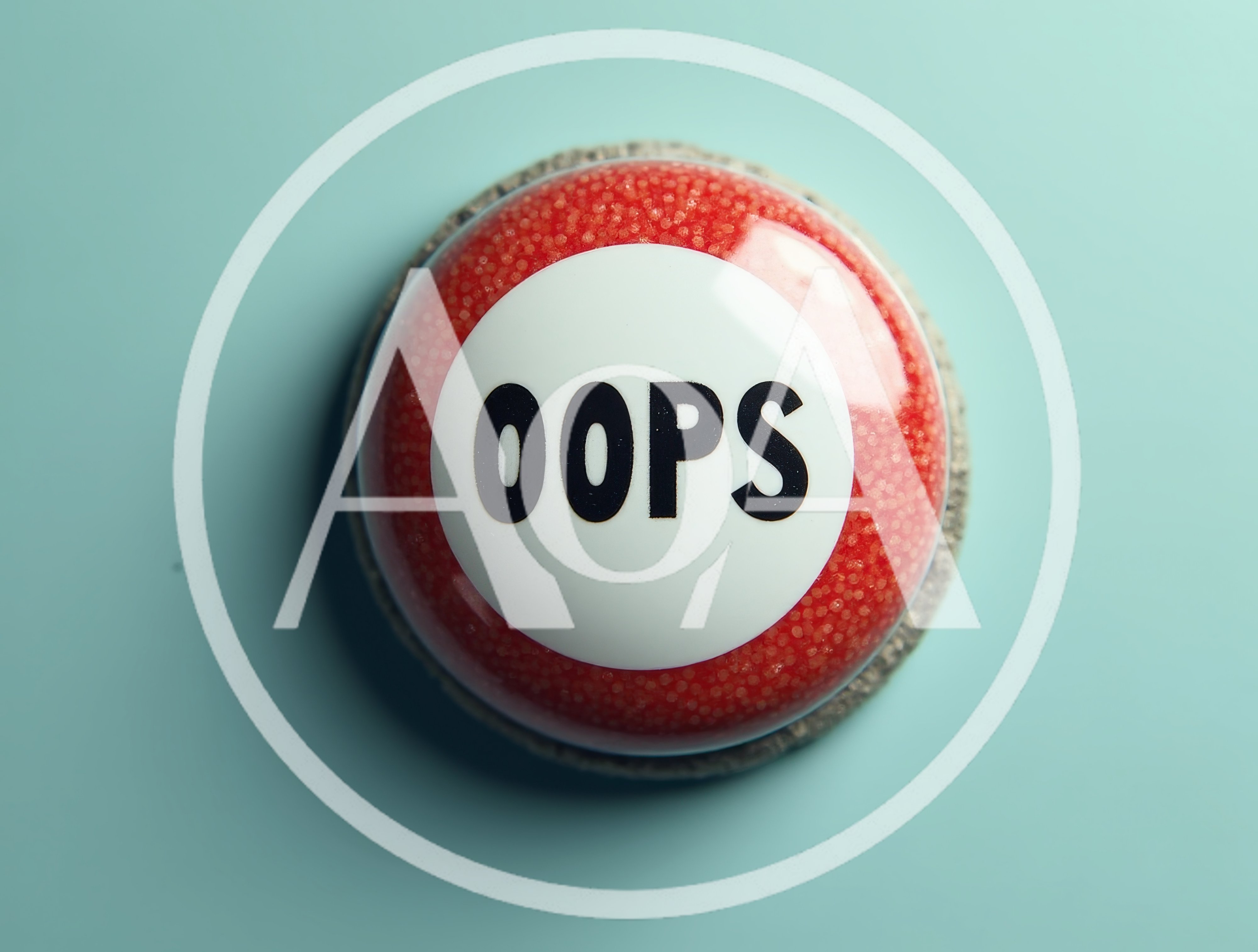 Red Oops Button On A Light Blue Background