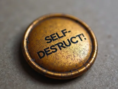 Close Up Of A Weathered Gold Self Destruct Button