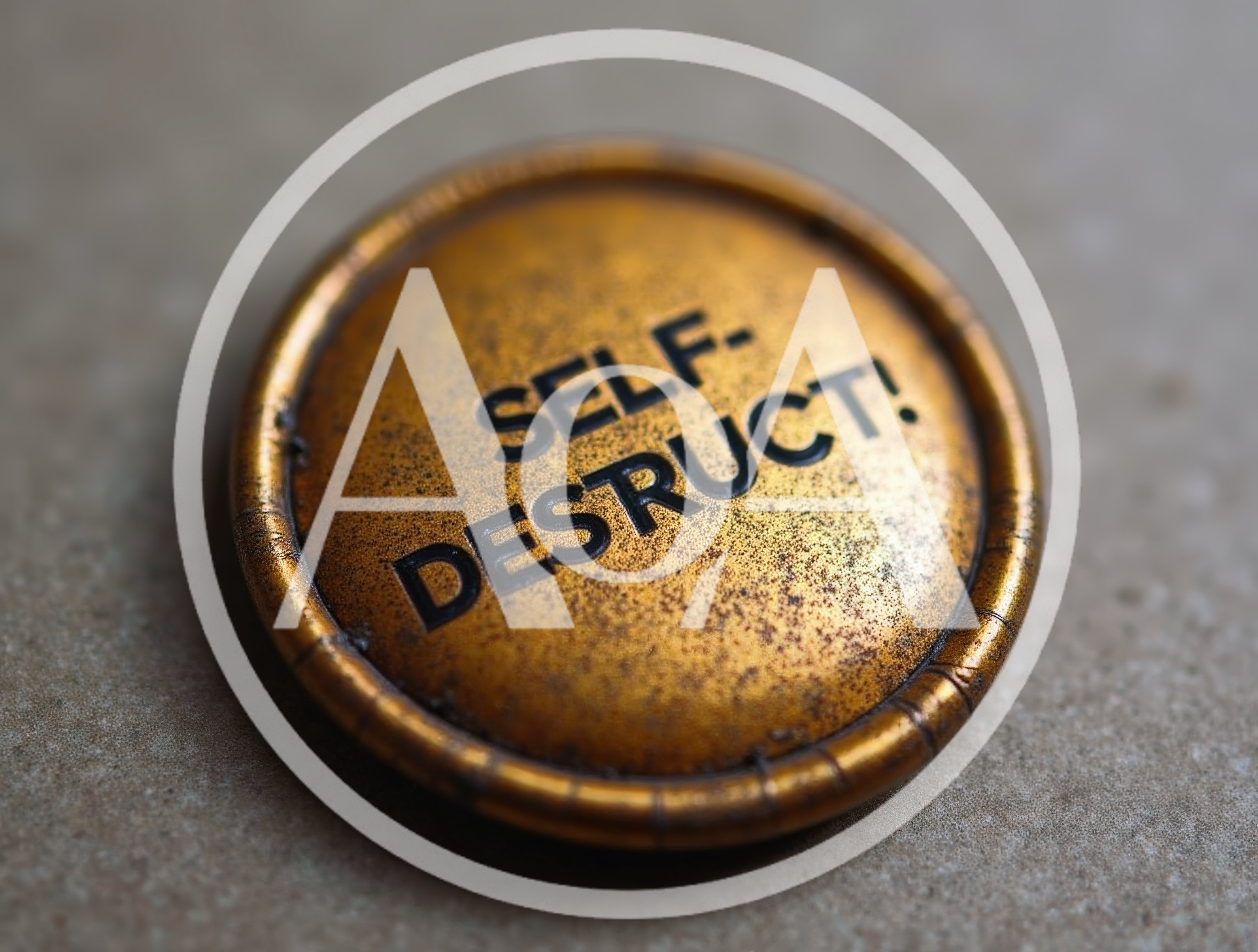 Close Up Of A Weathered Gold Self Destruct Button
