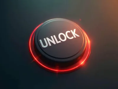 Glowing Red Unlock Button On Dark Surface