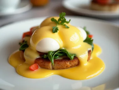 Eggs Benedict Served on a Crispy Breakfast Patty