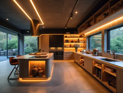 Modern Luxury Kitchen Interior With Warm Ambient Lighting