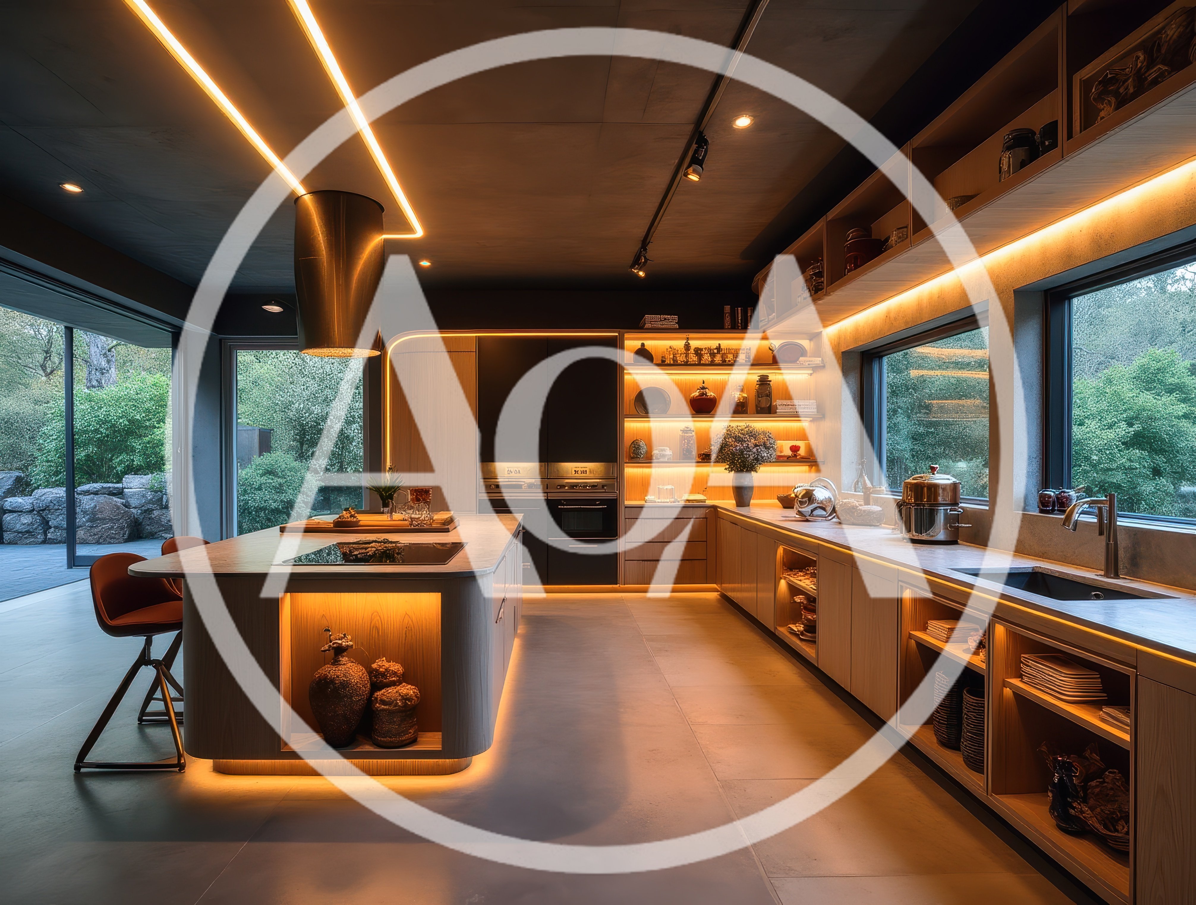 Modern Luxury Kitchen Interior With Warm Ambient Lighting