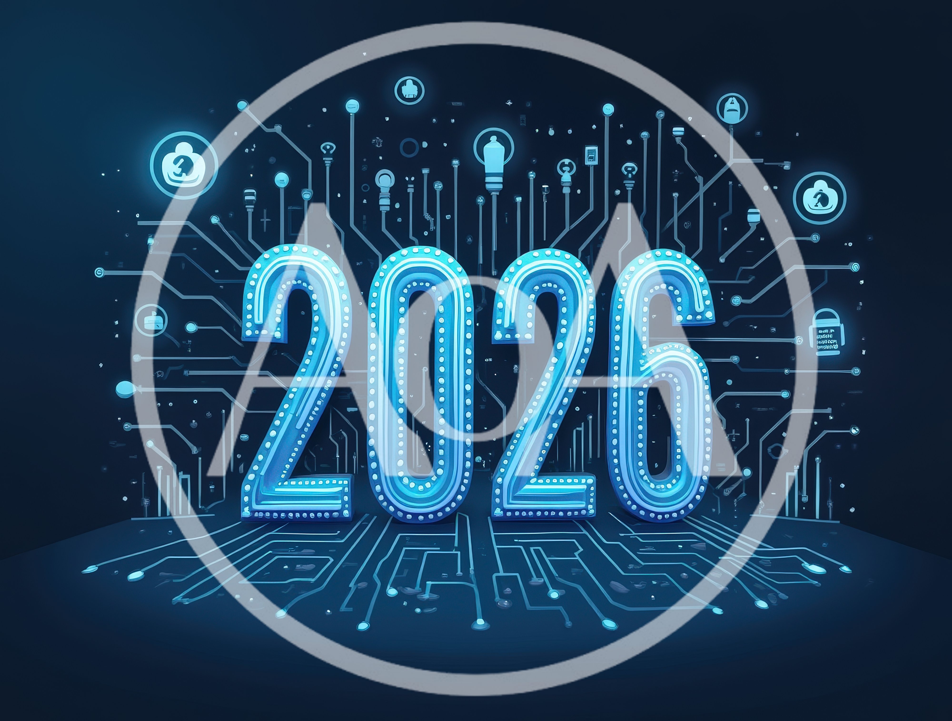 Digital 2026 New Year Concept With Circuit Board Background