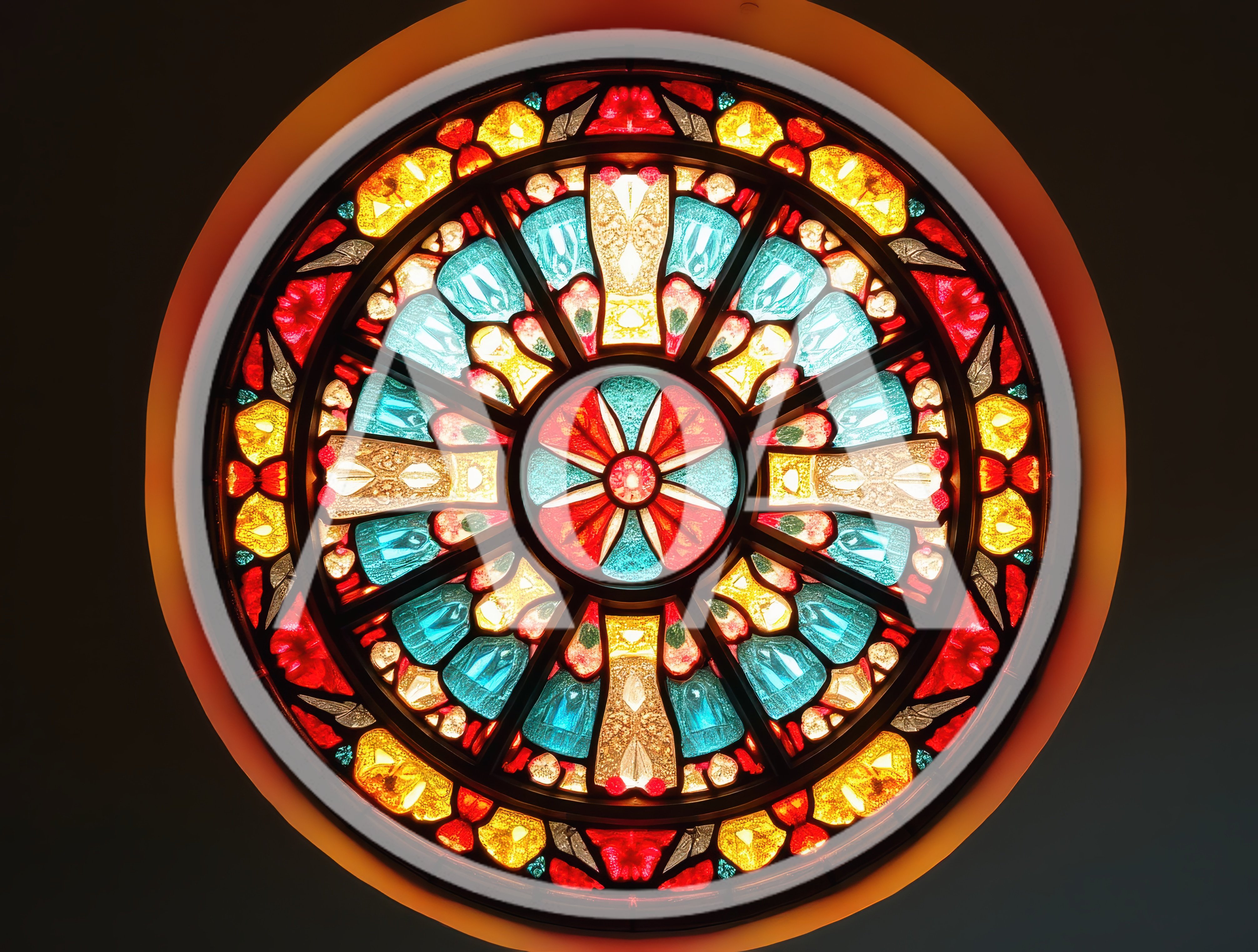 Circular Stained Glass Window With Geometric Floral Pattern