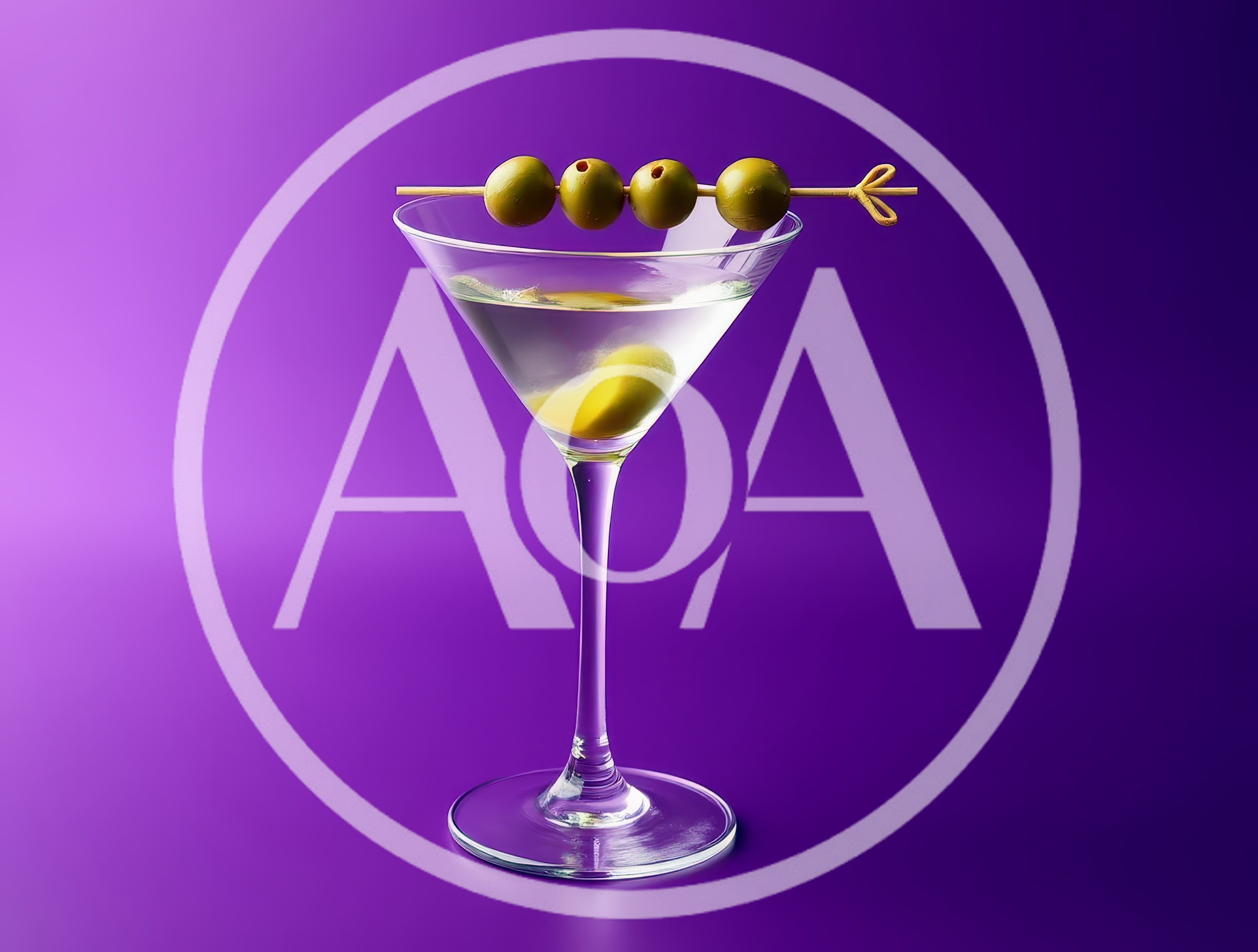 Classic Martini Cocktail With Four Olives On A Skewer