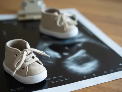 Baby Shoes Placed On An Ultrasound Scan