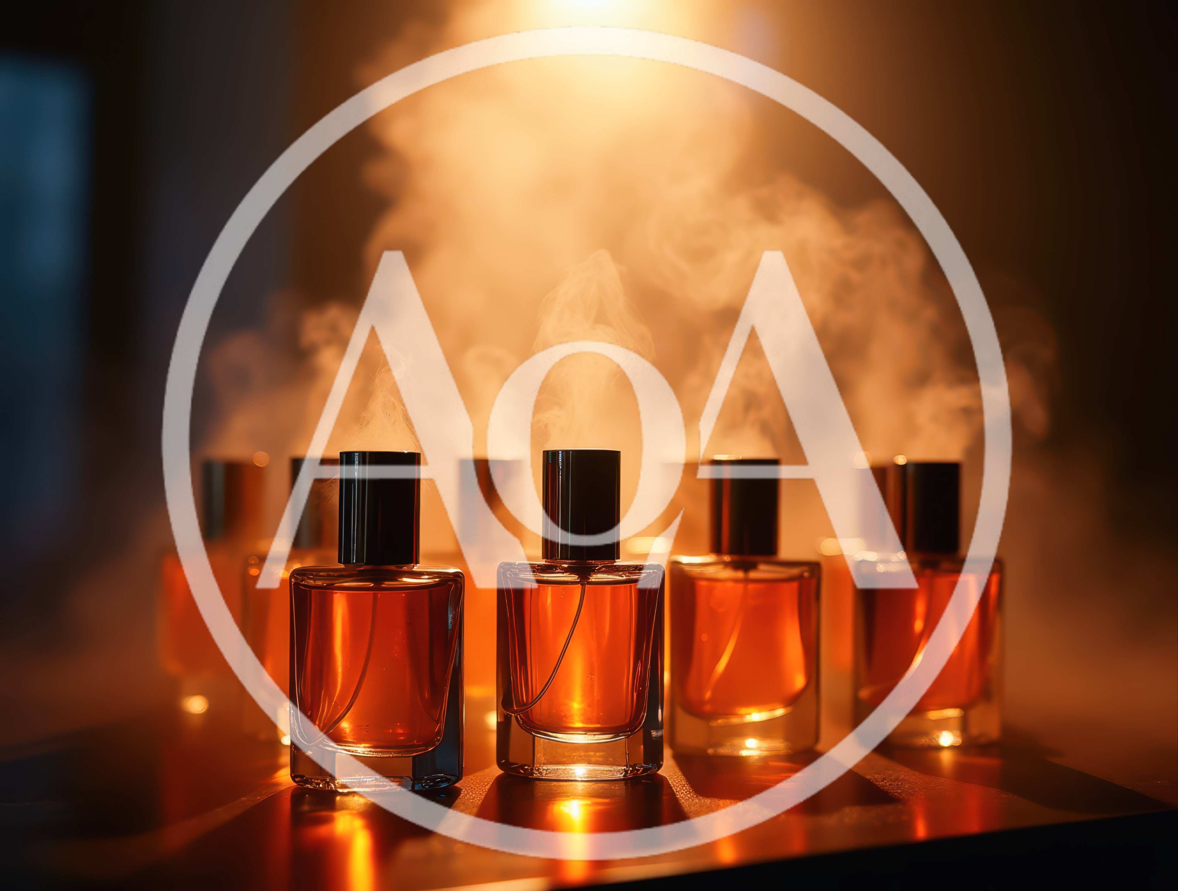 Perfume Bottles With Smoke In Warm Lighting