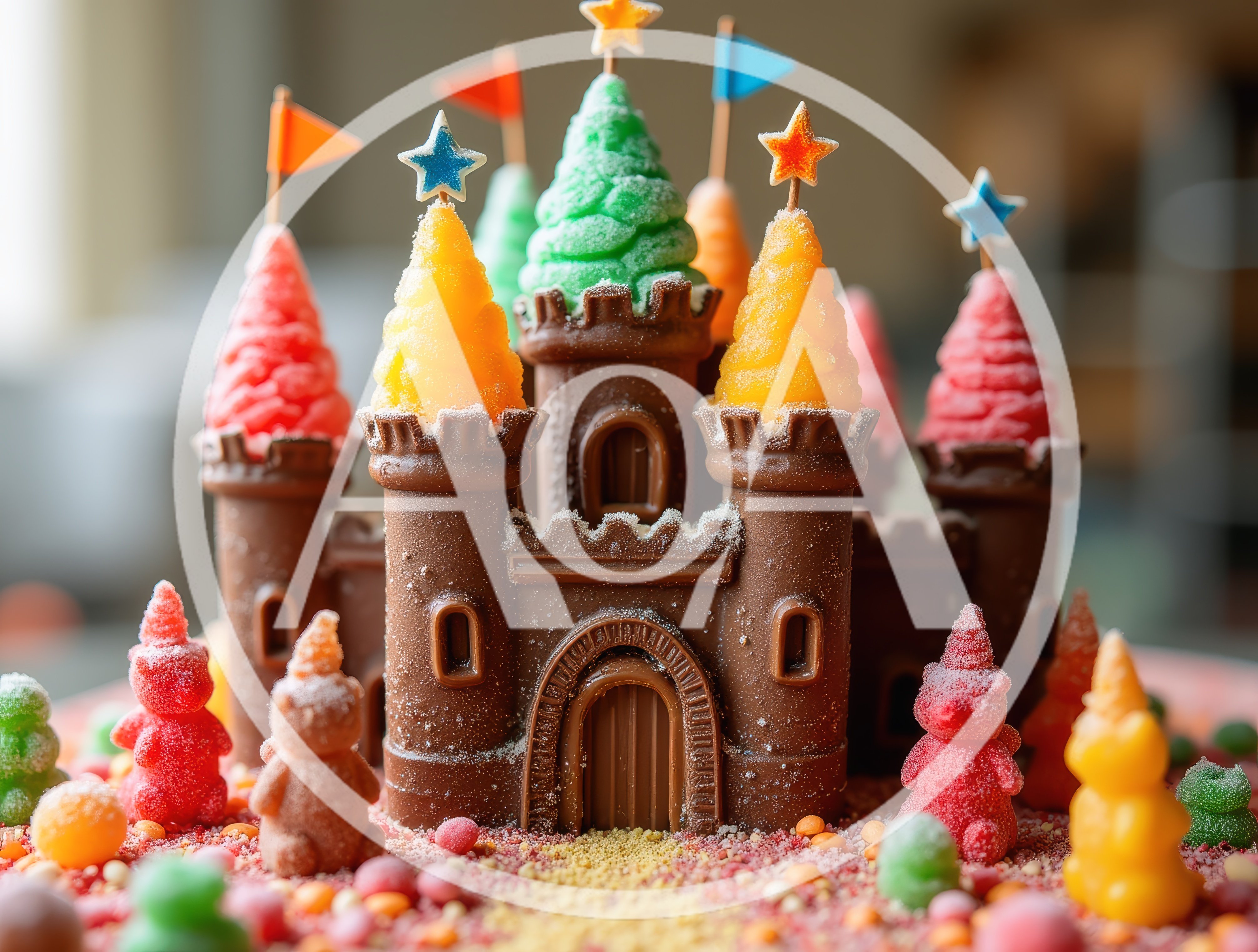 Chocolate Castle Cake With Gummy Candy Decorations
