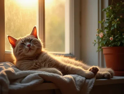 Ginger Cat Sleeping Peacefully On A Sunny Windowsill