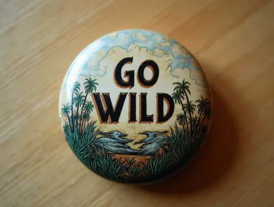 Round Pinback Button With Go Wild Text Design