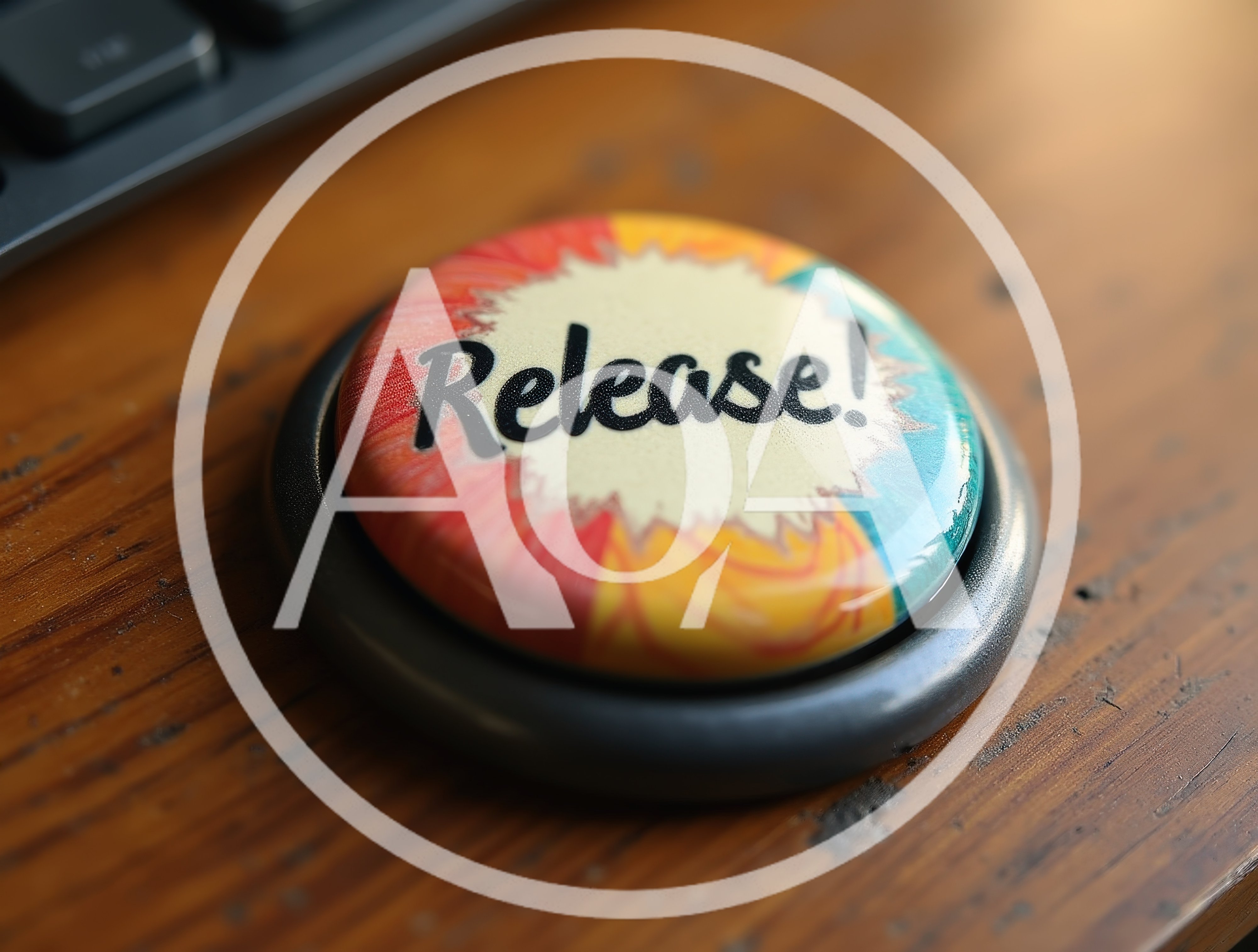 Close Up Of A Release Button On Wooden Desk