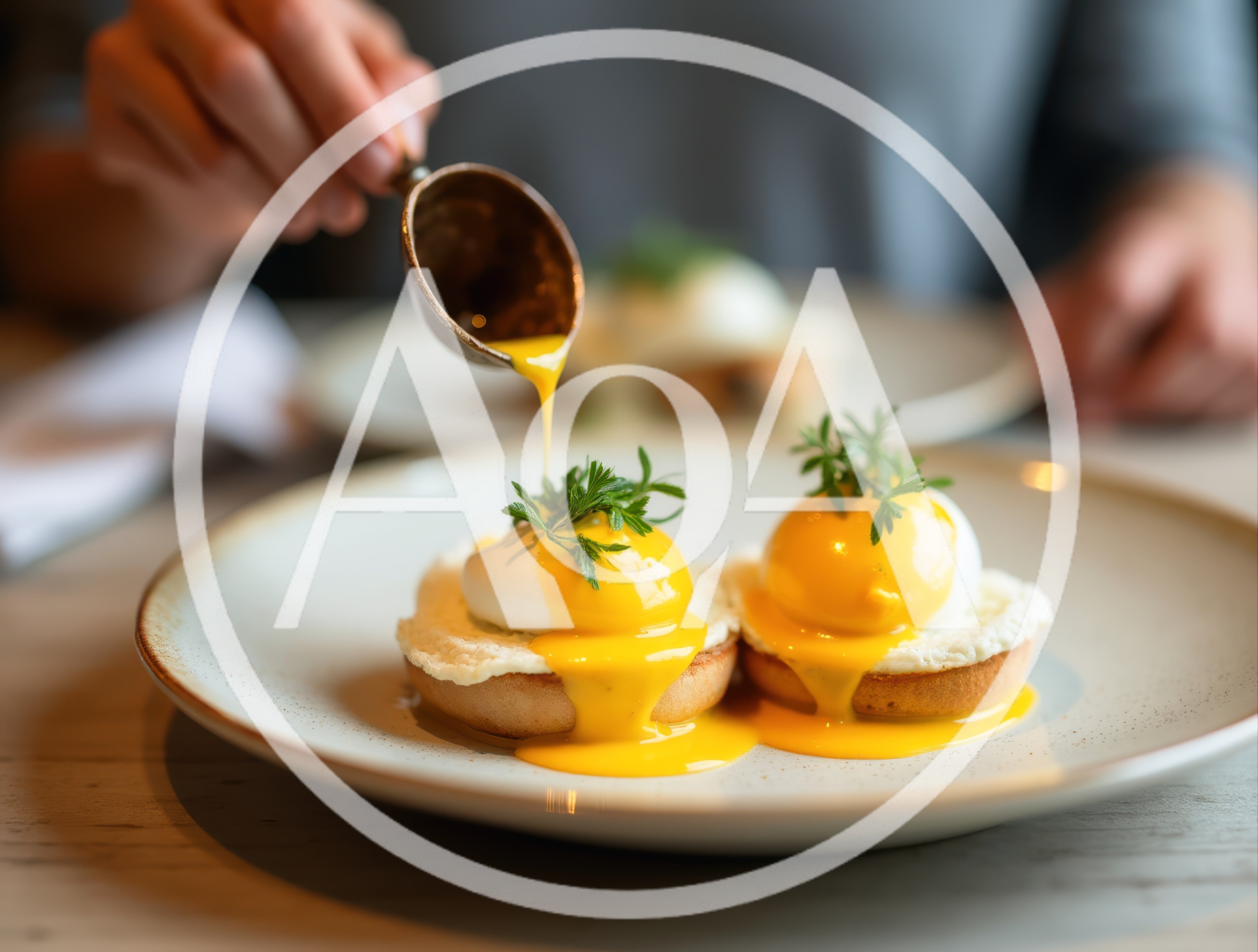 Pouring Hollandaise Sauce Over Eggs Benedict