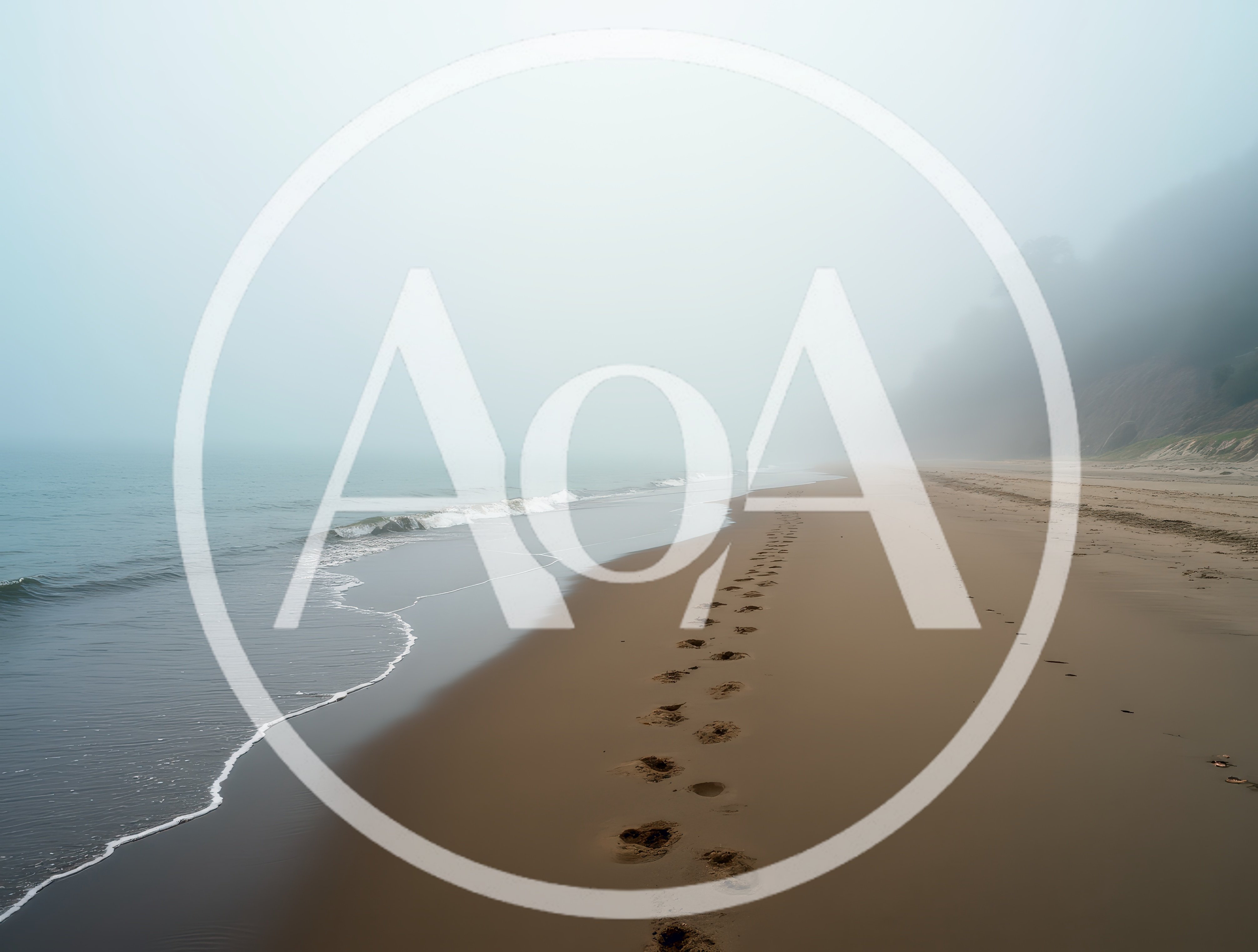 Footprints Along A Misty Secluded Beach