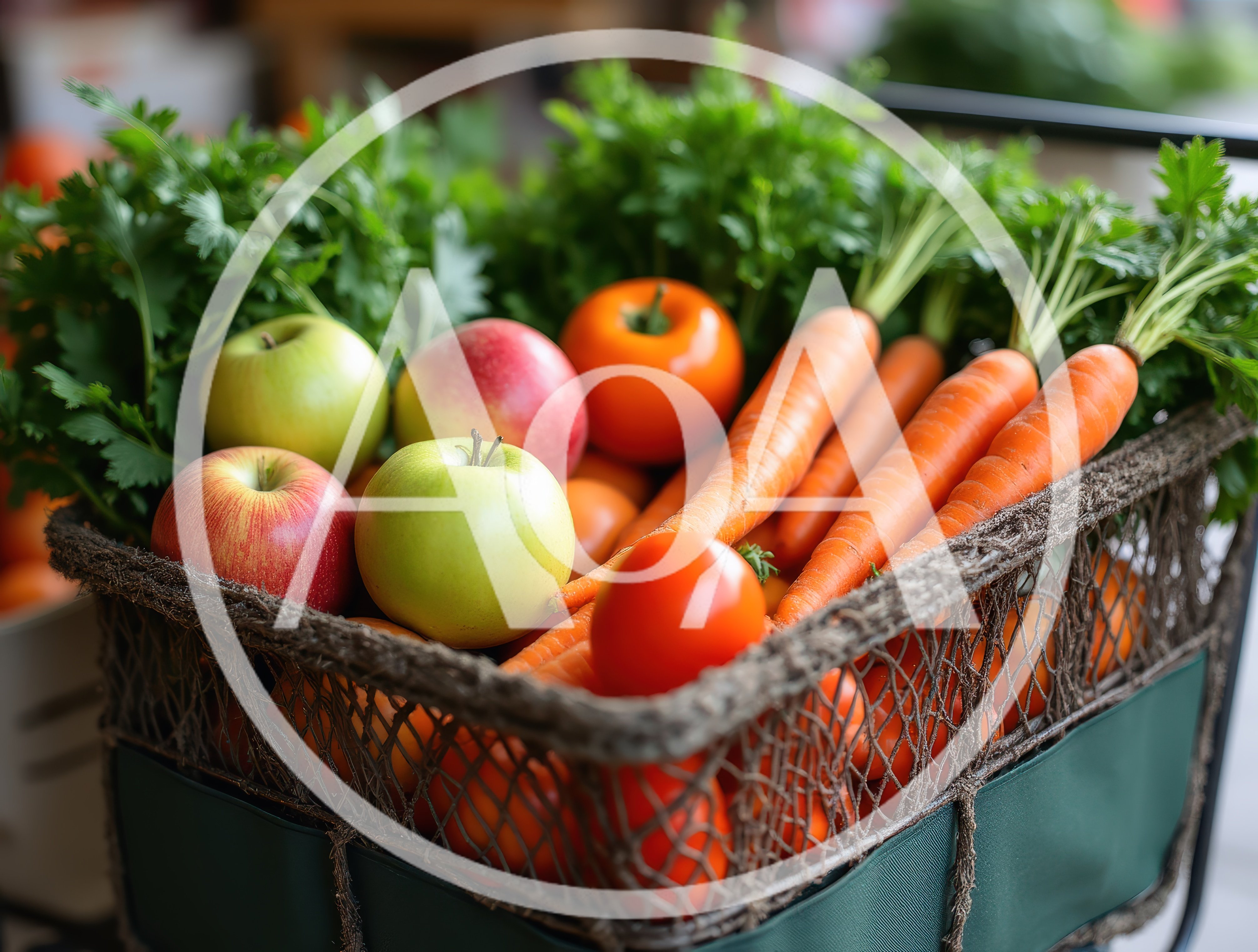 Fresh Vegetables And Fruits In A Woven Basket