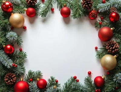 Christmas Wreath Frame With Red And Gold Ornaments