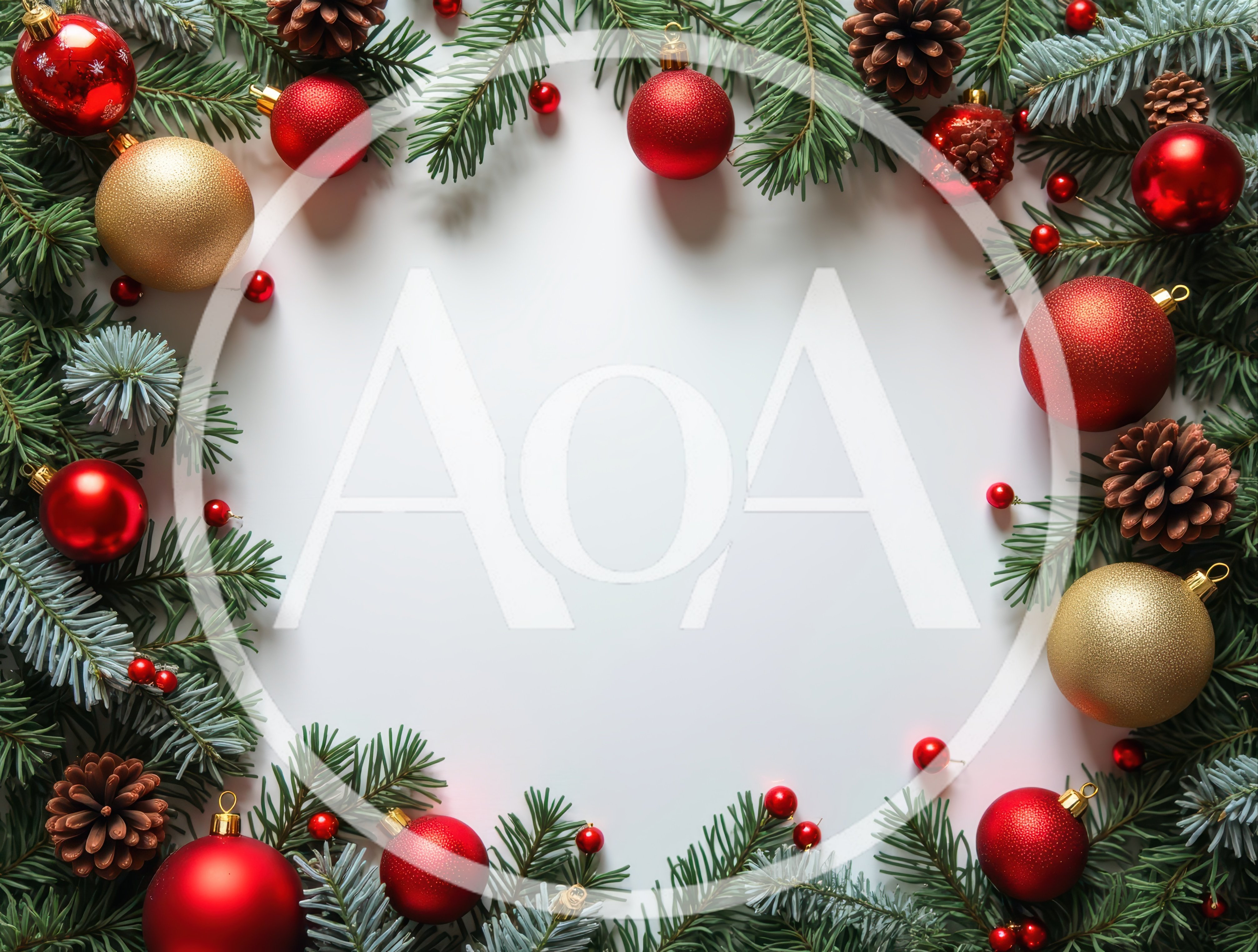 Christmas Wreath Frame With Red And Gold Ornaments