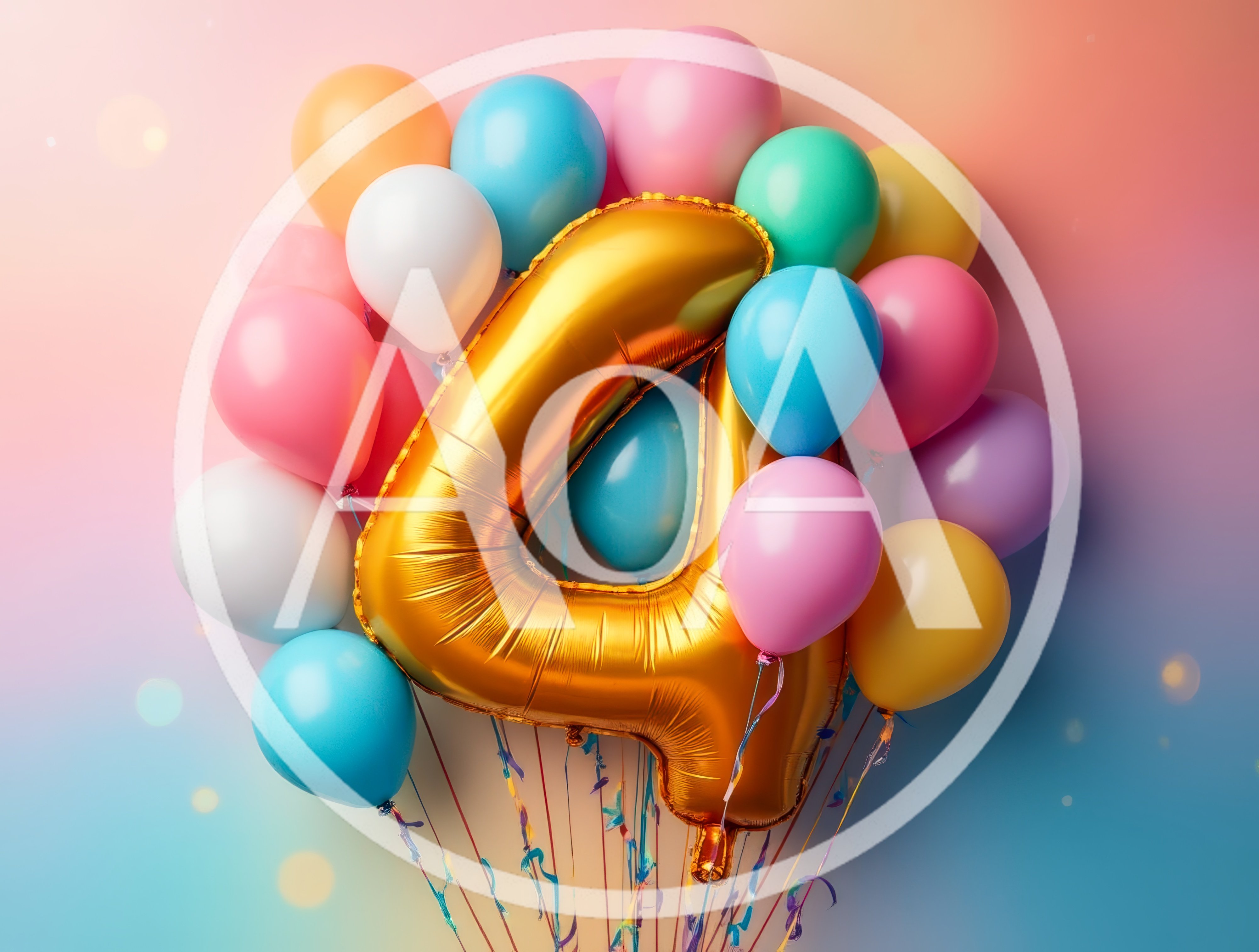 Gold Number Four Balloon With Colorful Party Balloons